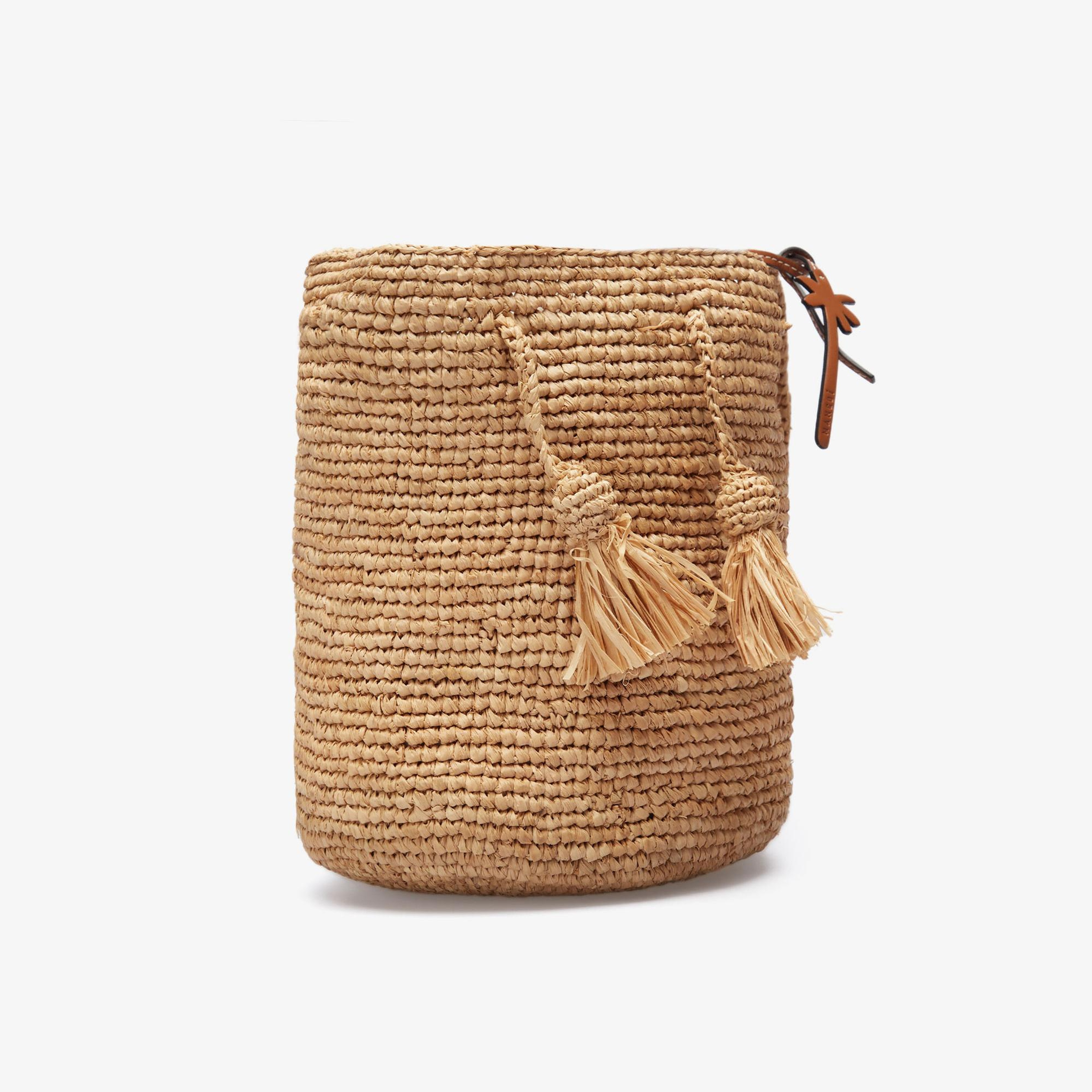 Manebi Handcrafted Raffia Beach Bucket Unisex Bej Omuz Çantası