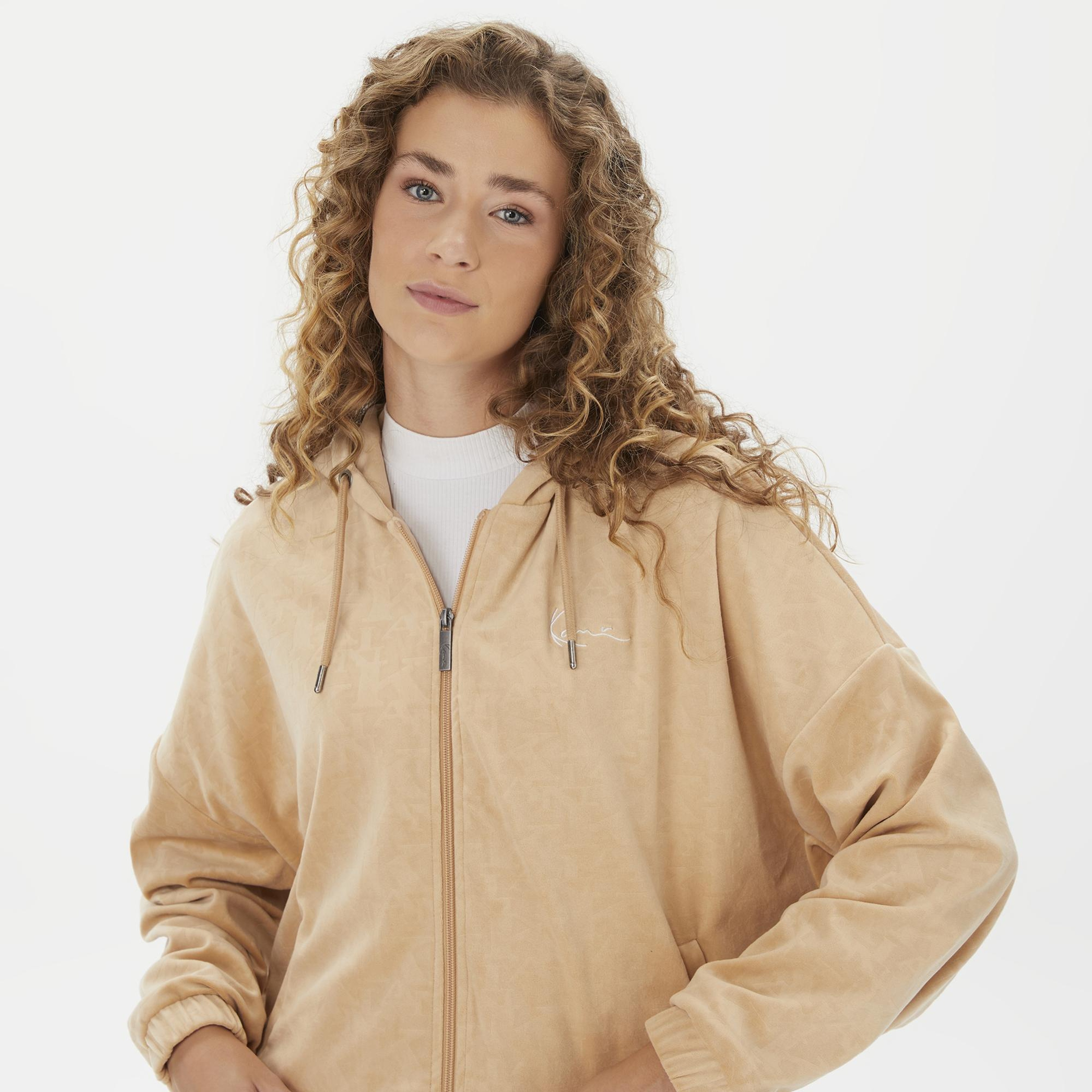 Karl Kani Signature Velvet Logo Wide Leg Kadın Bej Sweatshirt