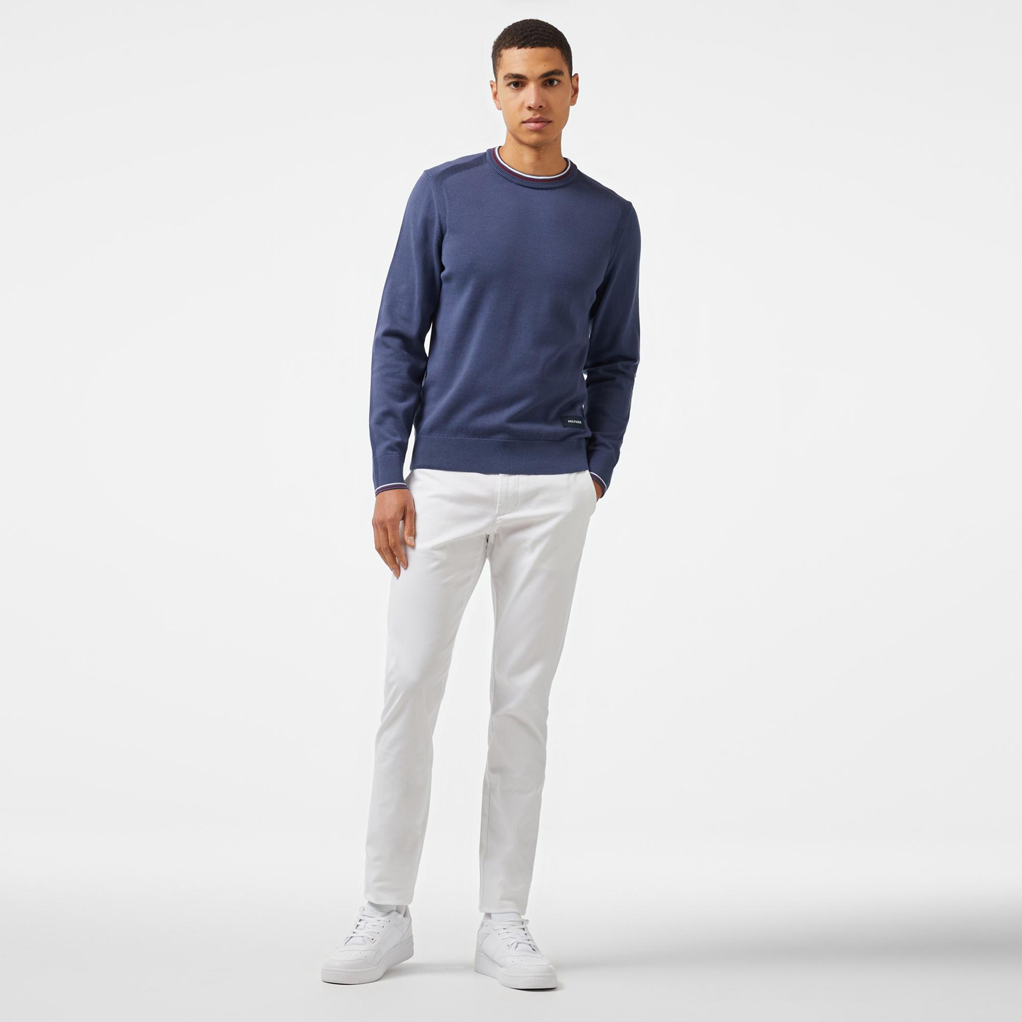 Tommy Hilfiger Cotton Crew Neck Erkek Mavi Kazak