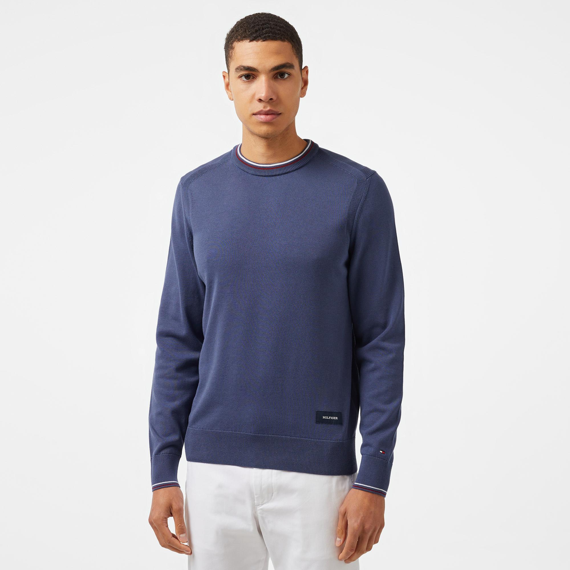 Tommy Hilfiger Cotton Crew Neck Erkek Mavi Kazak