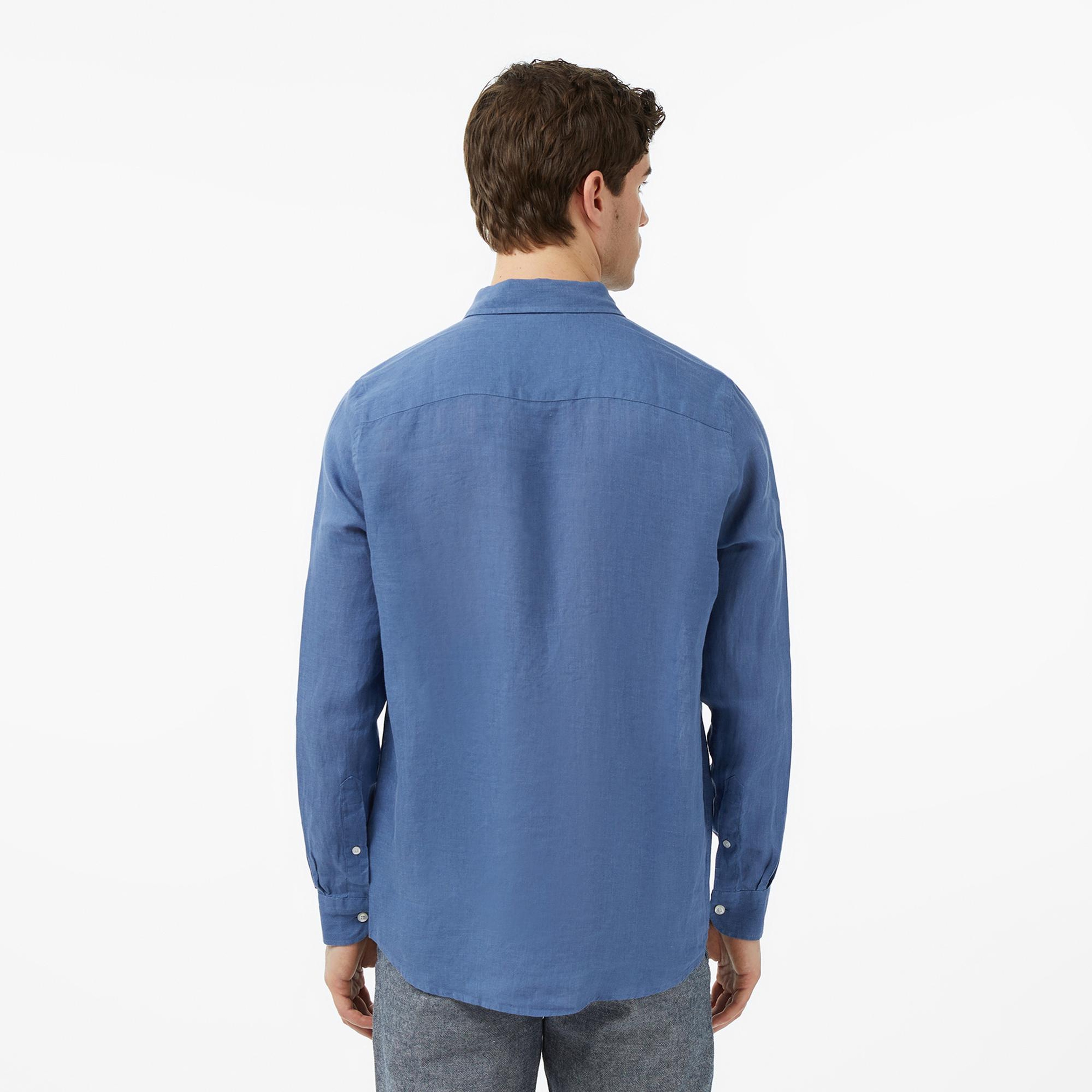 Nautica Erkek Mavi Regular Fit Keten Gömlek