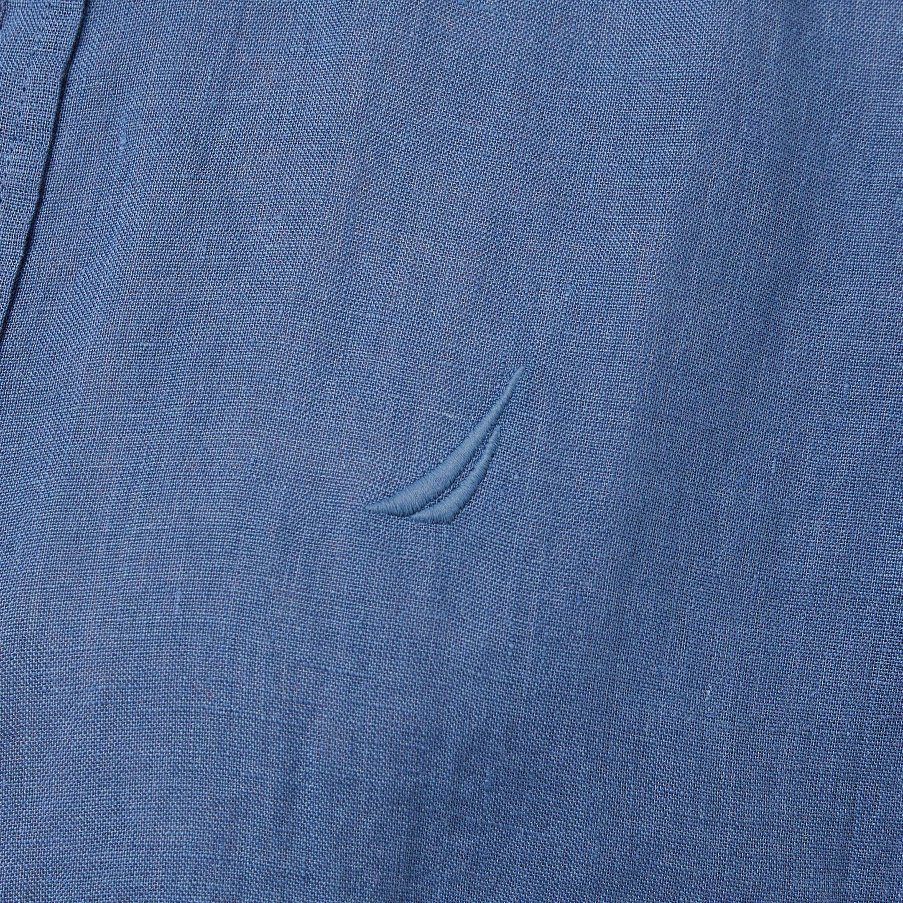 Nautica Erkek Mavi Regular Fit Keten Gömlek