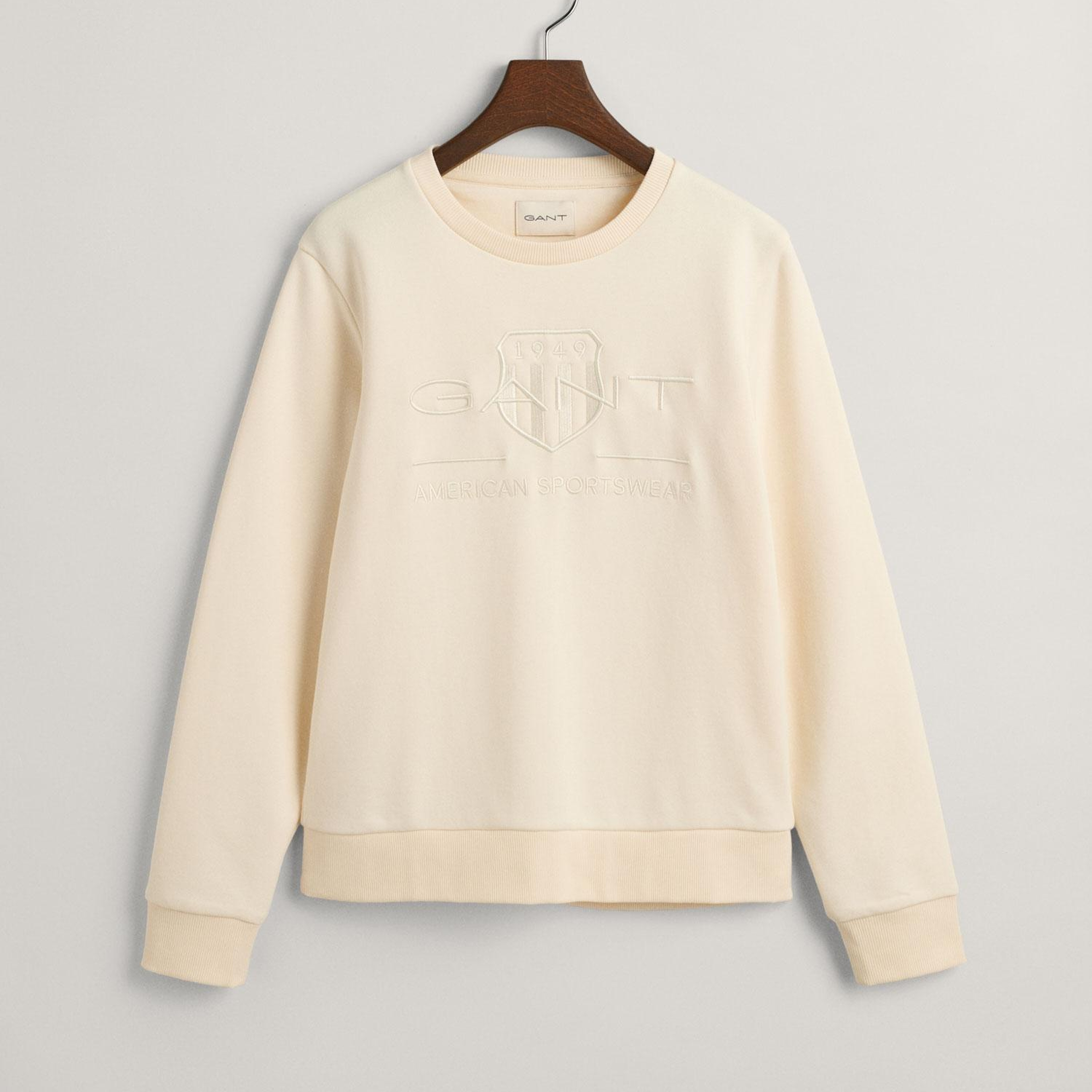 GANT Kadın Bej Regular Fit Bisiklet Yaka Logolu Sweatshirt