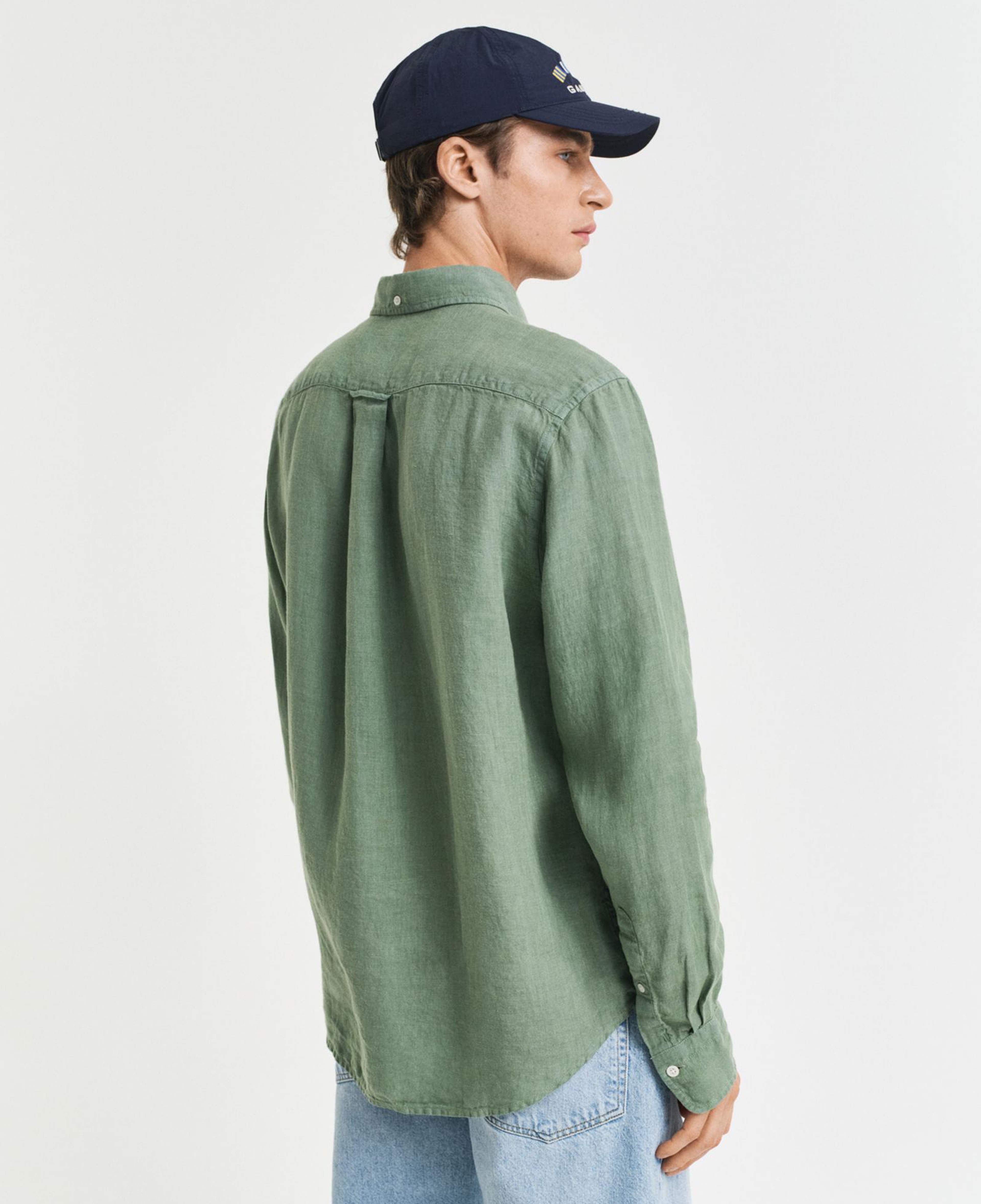 GANT Erkek Yeşil Regular Fit Düğmeli Yaka Keten Gömlek
