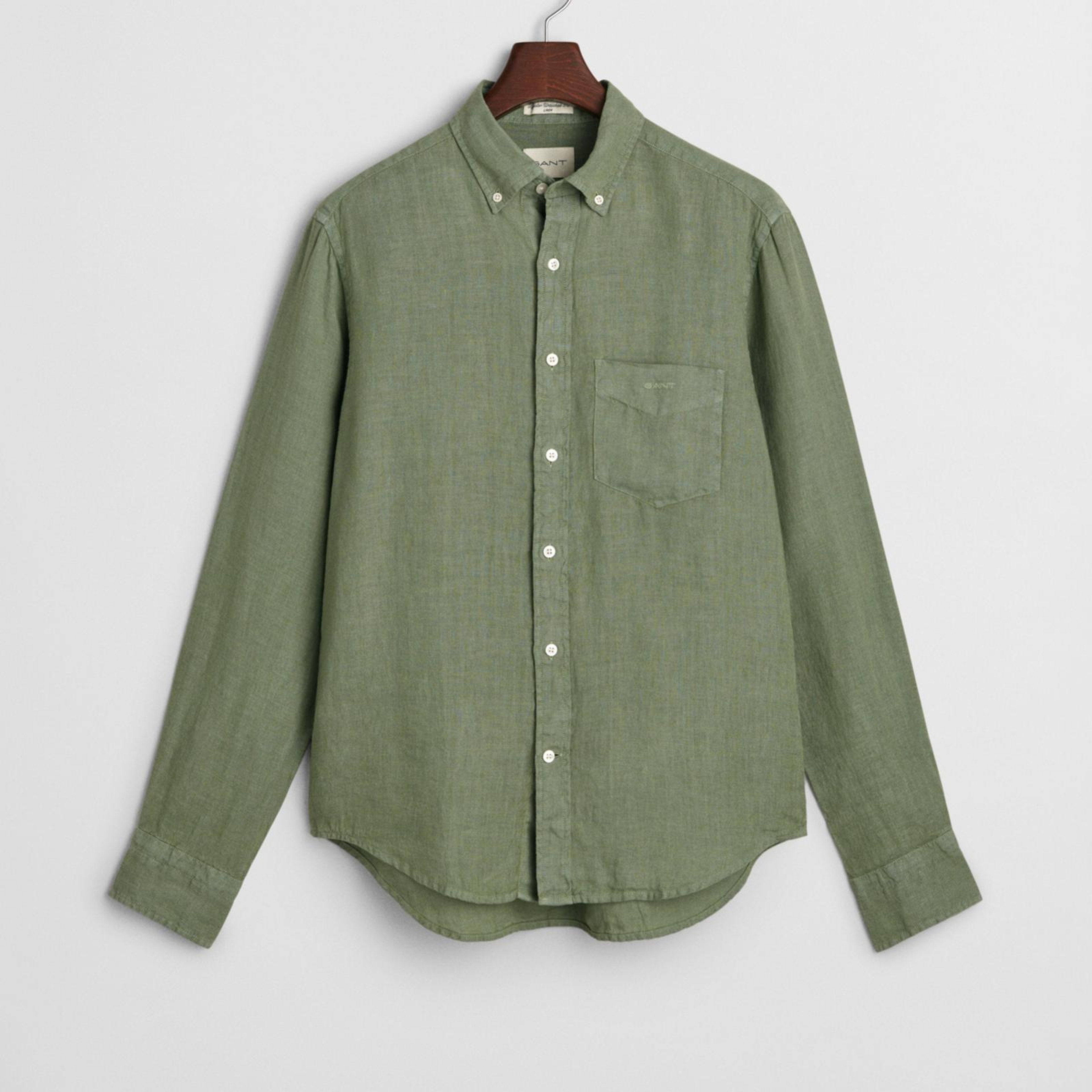 GANT Erkek Yeşil Regular Fit Düğmeli Yaka Keten Gömlek
