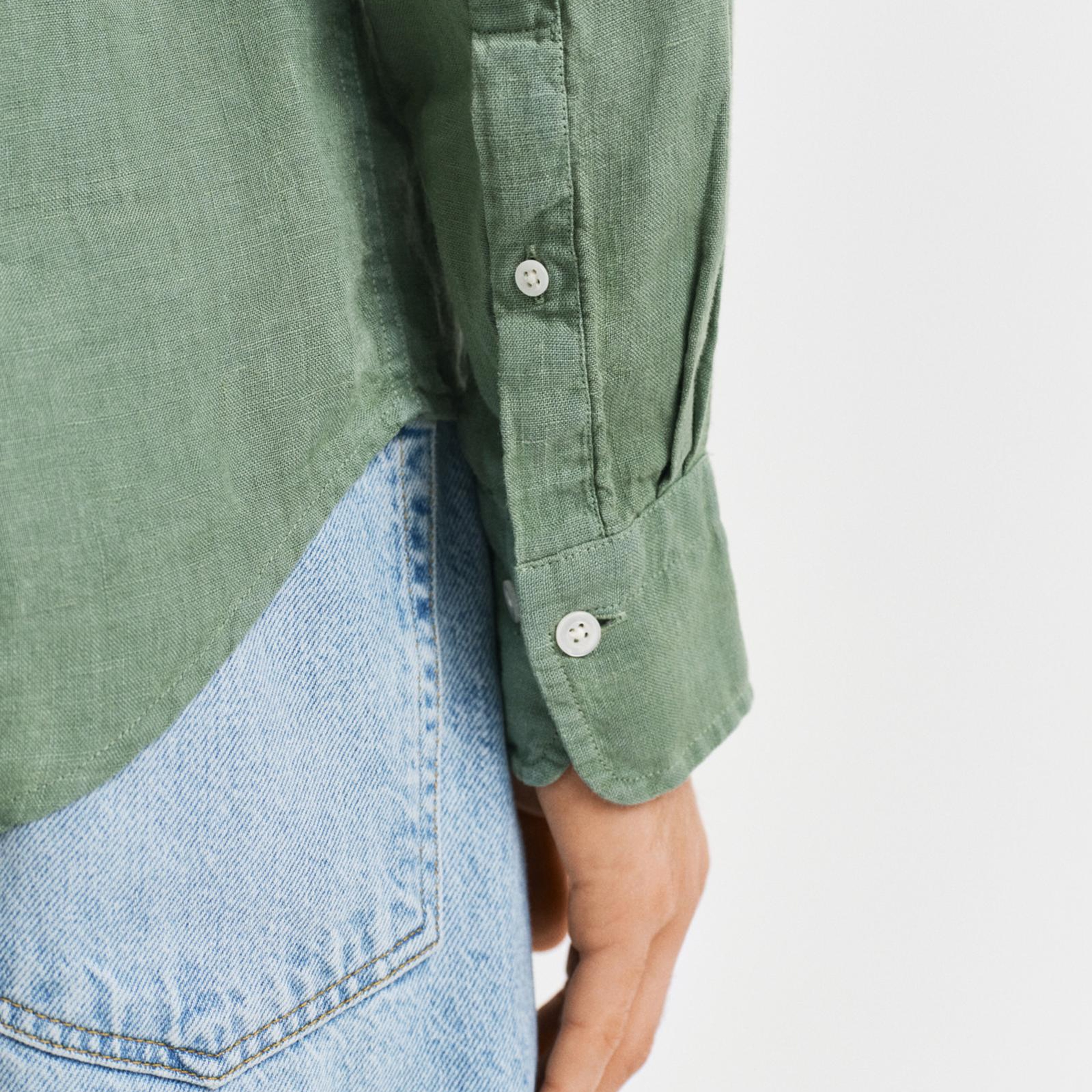 GANT Erkek Yeşil Regular Fit Düğmeli Yaka Keten Gömlek