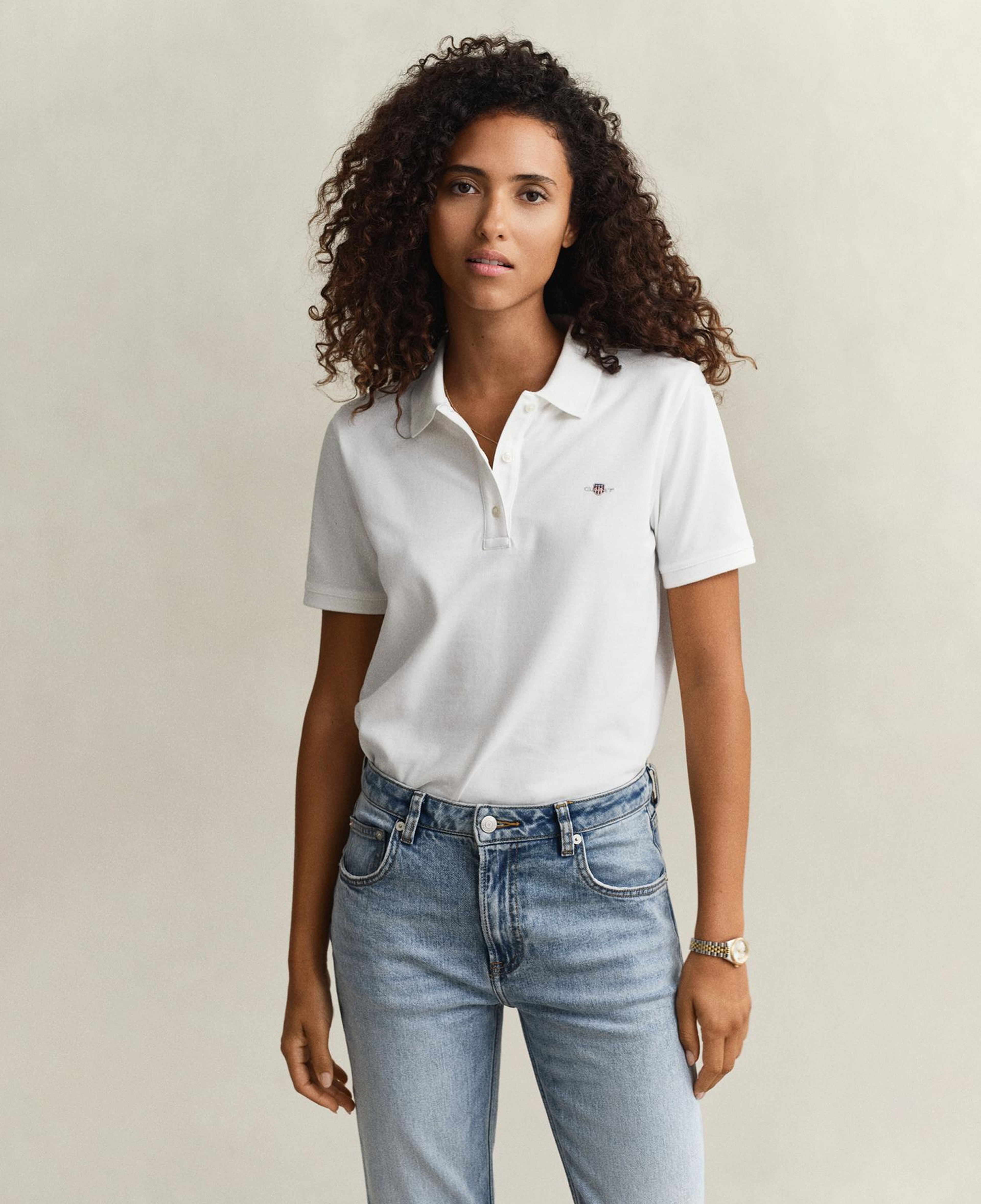 GANT Kadın Beyaz Regular Fit Logolu Polo Yaka T-Shirt