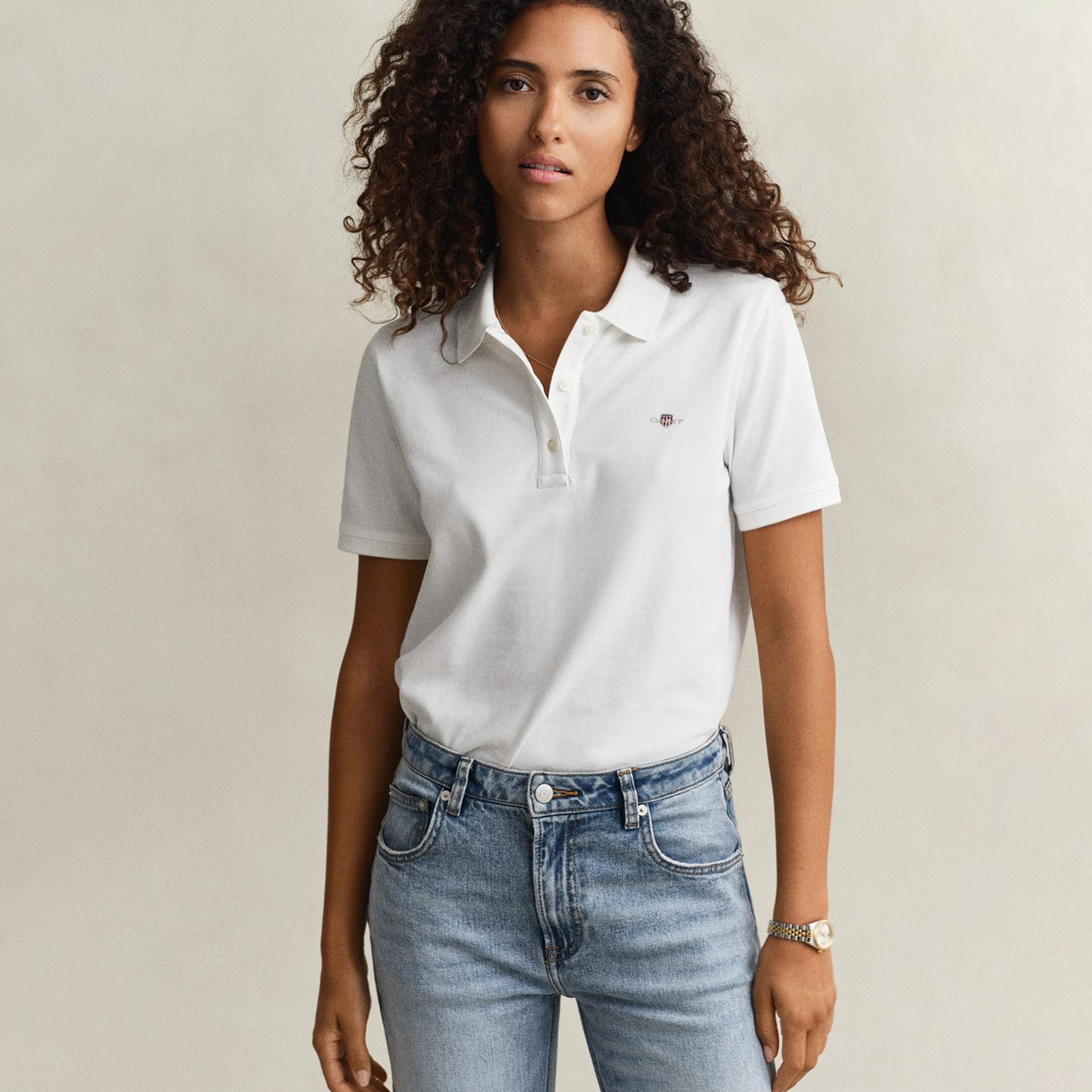 GANT Kadın Beyaz Regular Fit Logolu Polo Yaka T-Shirt