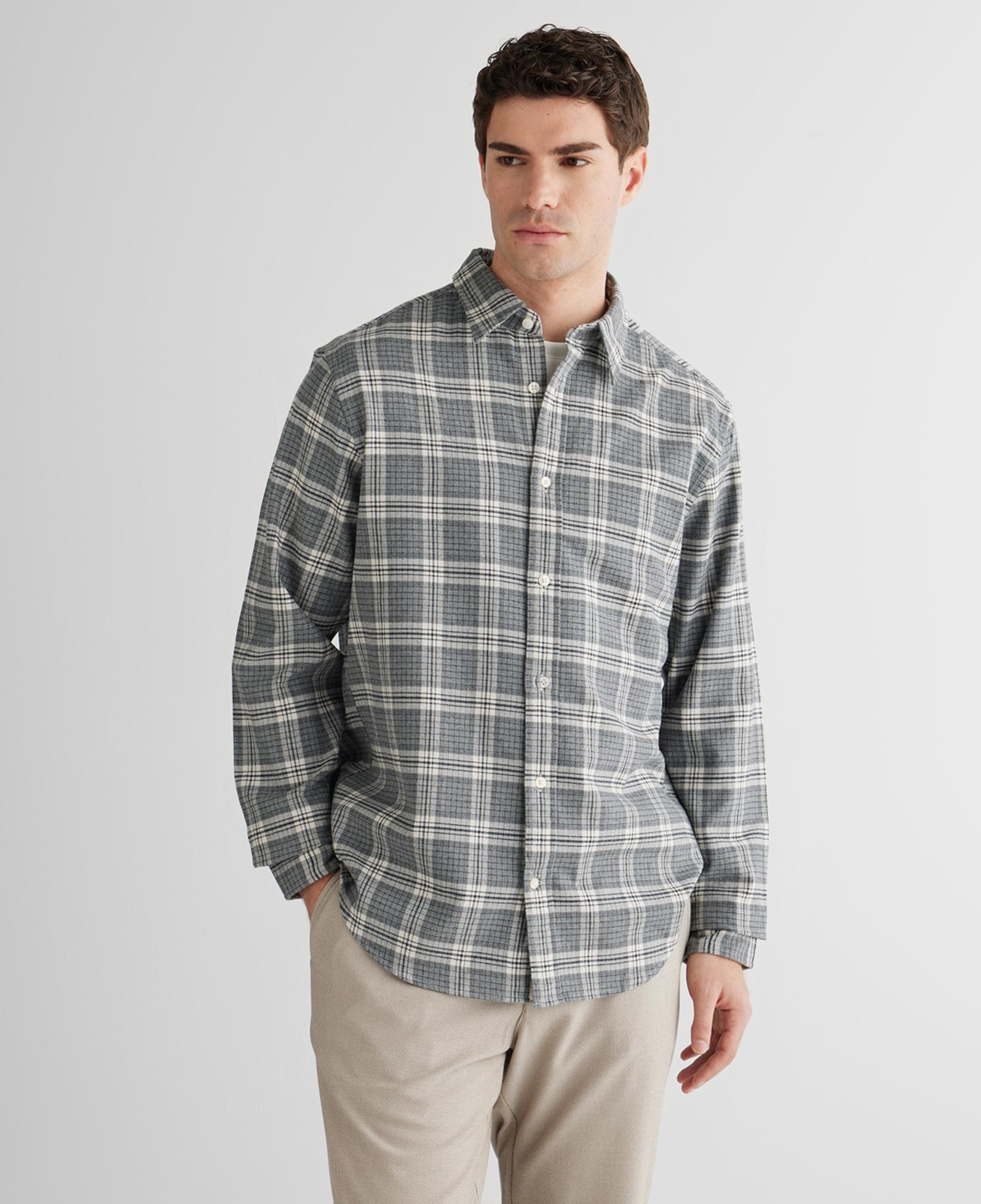 GANT Erkek Gri Regular Fit Bisiklet Yaka Gömlek