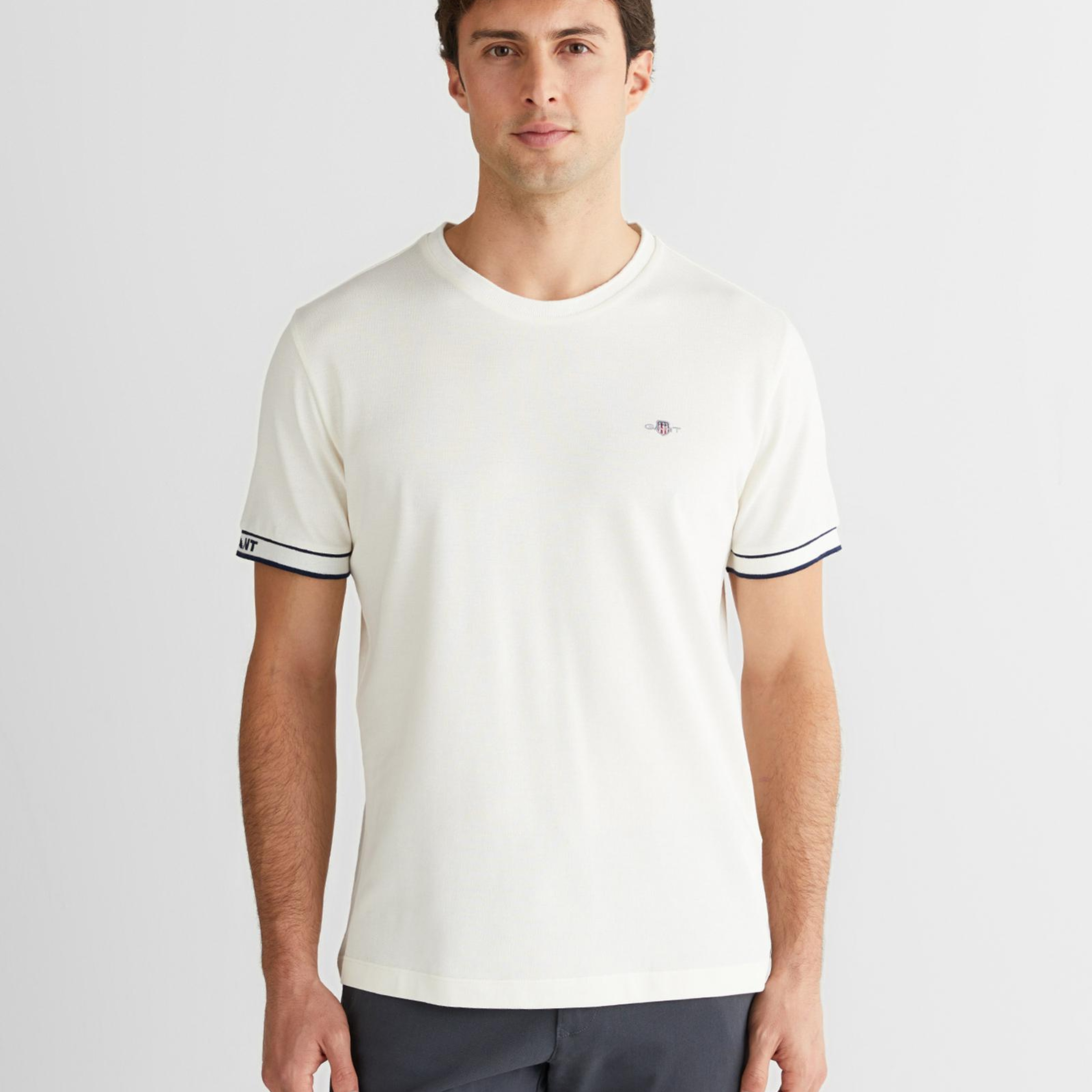 GANT Erkek Beyaz Regular Fit Bisiklet Yaka T-Shirt