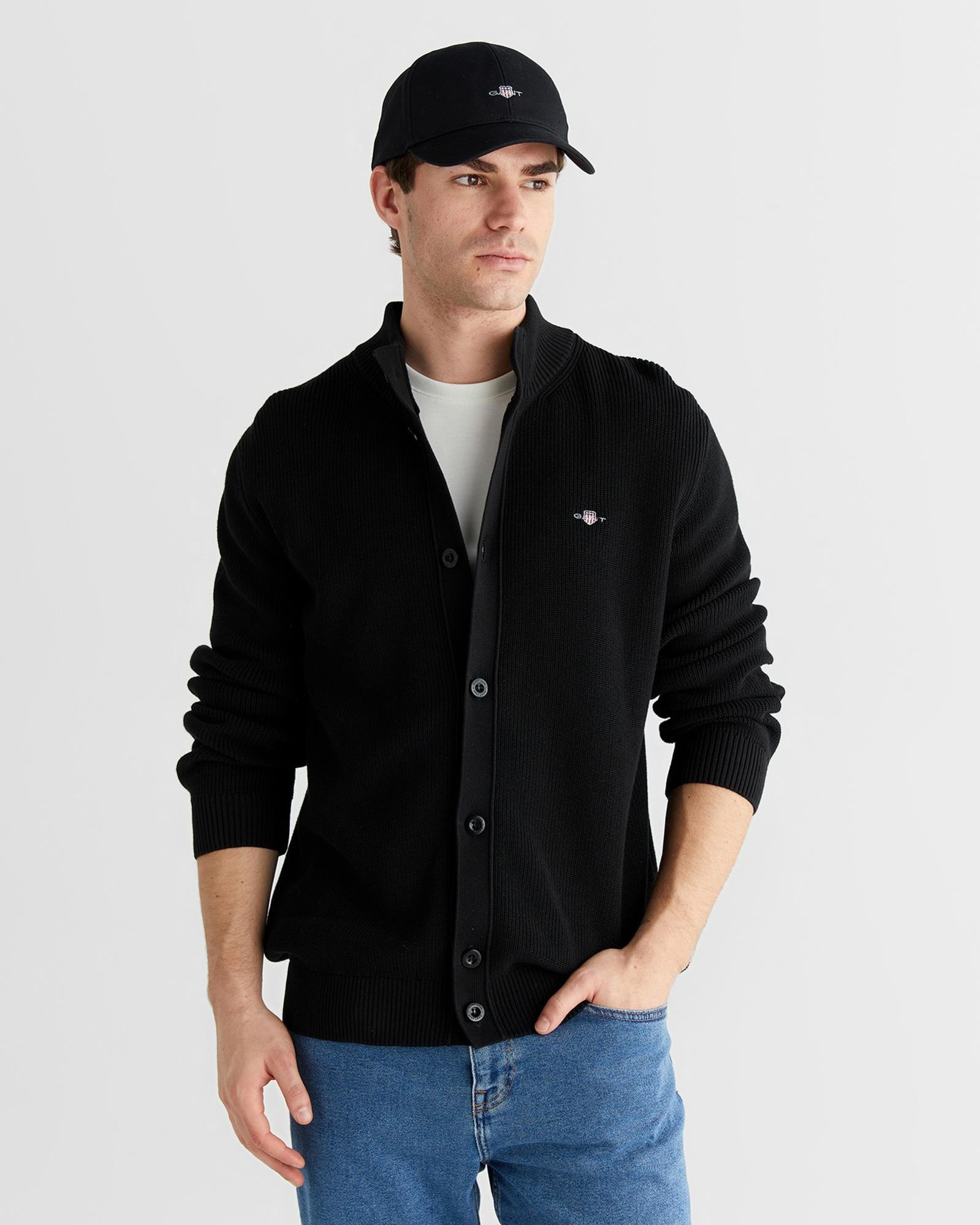 GANT Erkek Siyah Regular Fit Düğmeli Hırka
