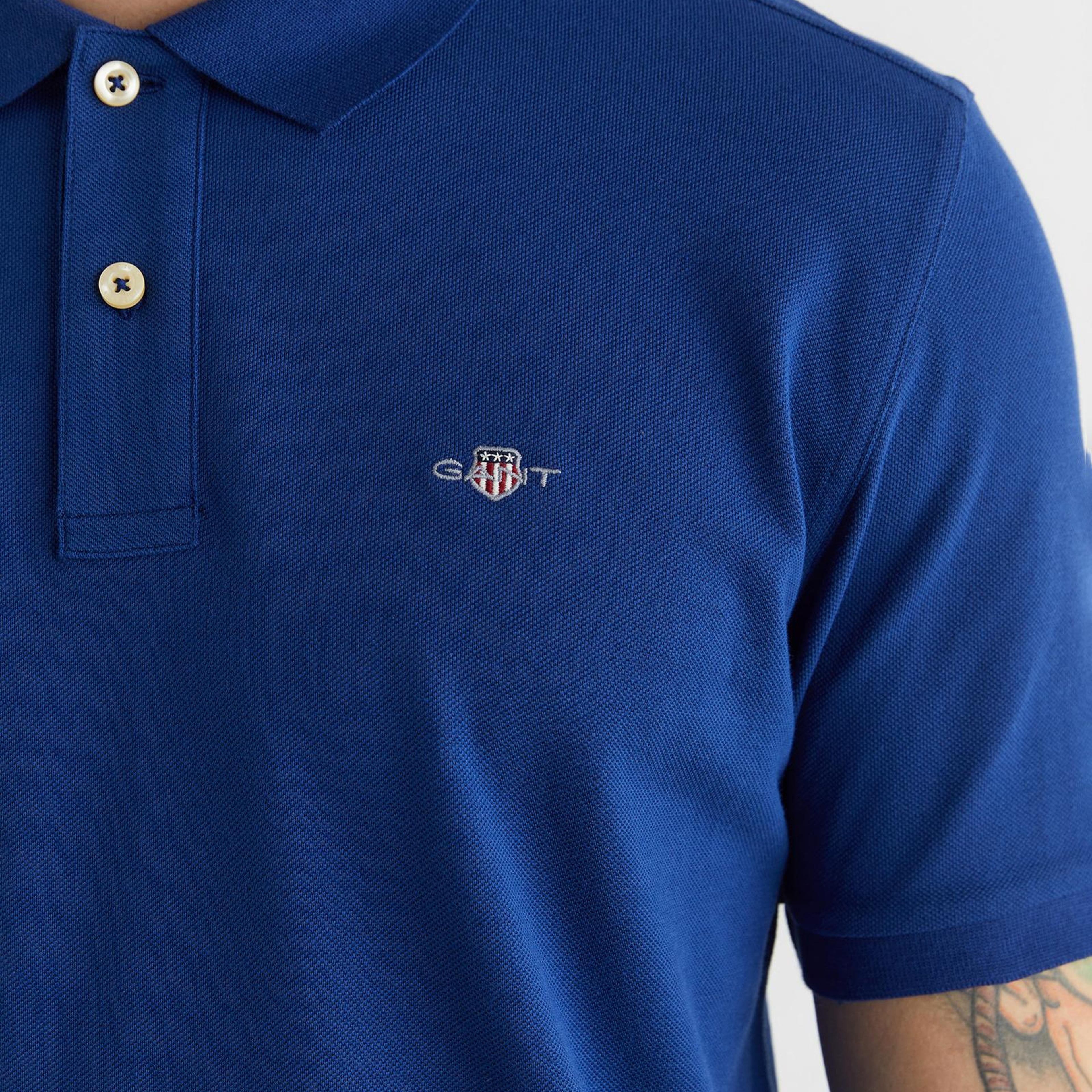 GANT Erkek Mavi Regular Fit Logolu Polo Yaka T-Shirt