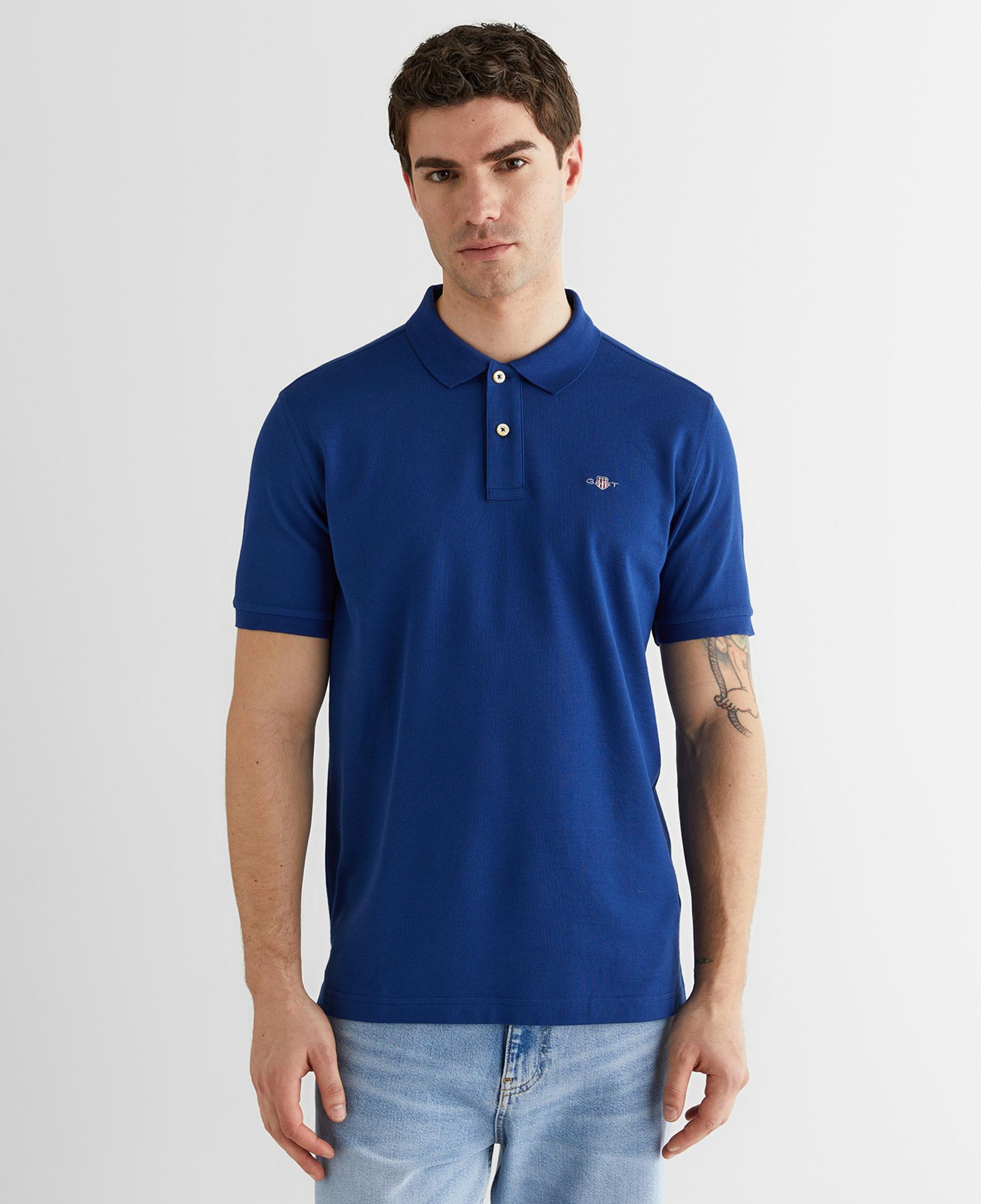 GANT Erkek Mavi Regular Fit Logolu Polo Yaka T-Shirt