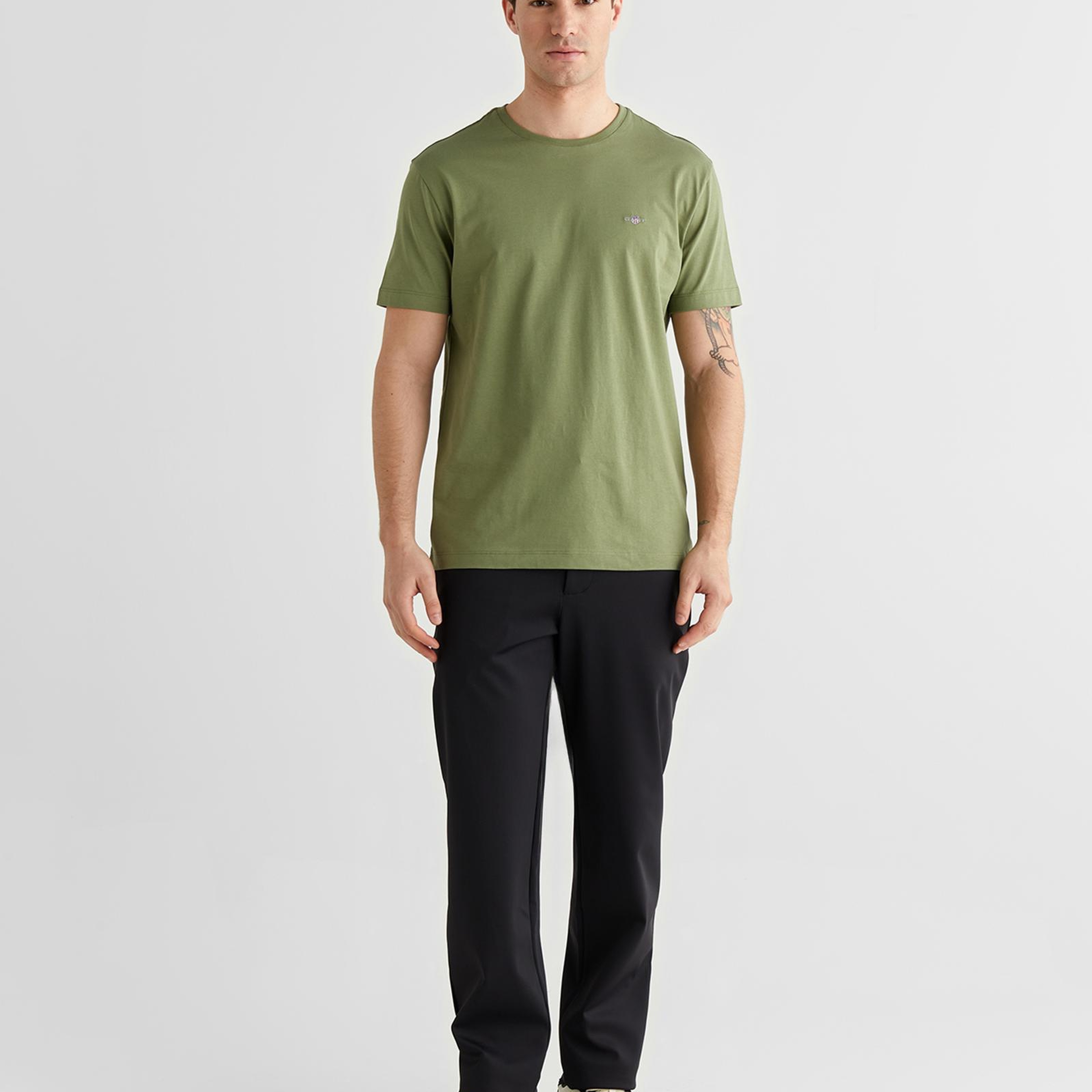 GANT Erkek Yeşil Bisiklet Yaka Regular Fit Logolu T-Shirt