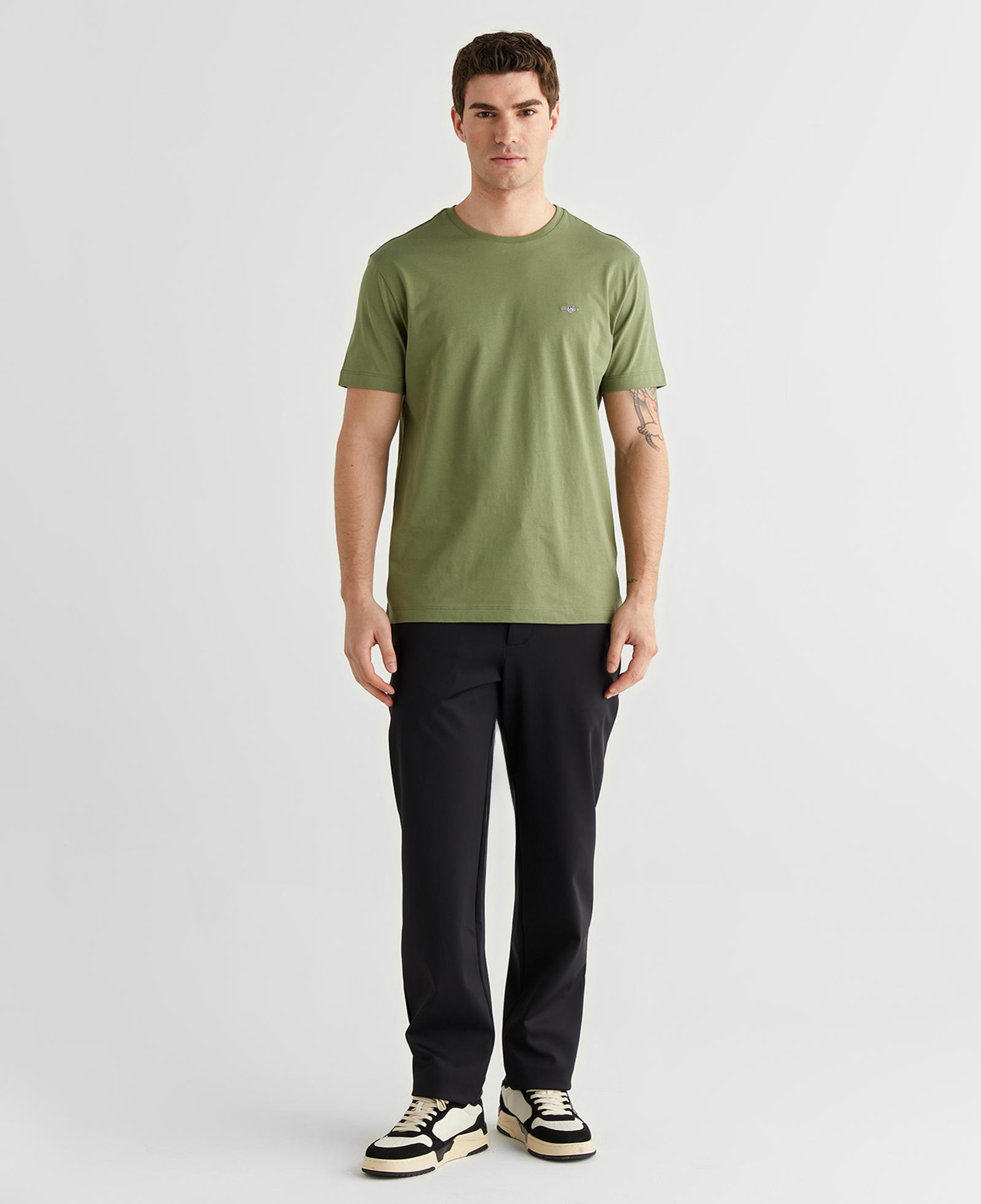 GANT Erkek Yeşil Bisiklet Yaka Regular Fit Logolu T-Shirt