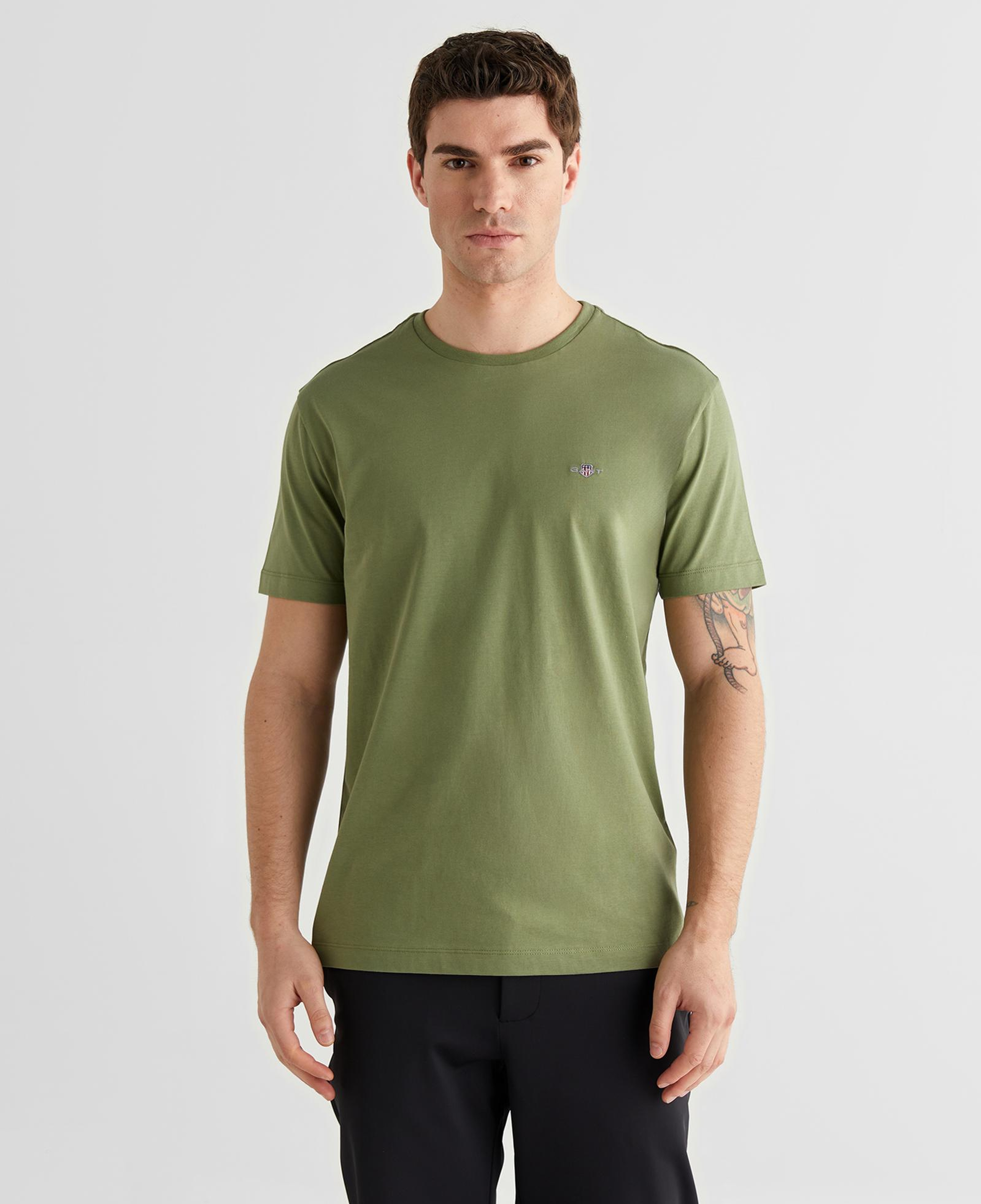 GANT Erkek Yeşil Bisiklet Yaka Regular Fit Logolu T-Shirt