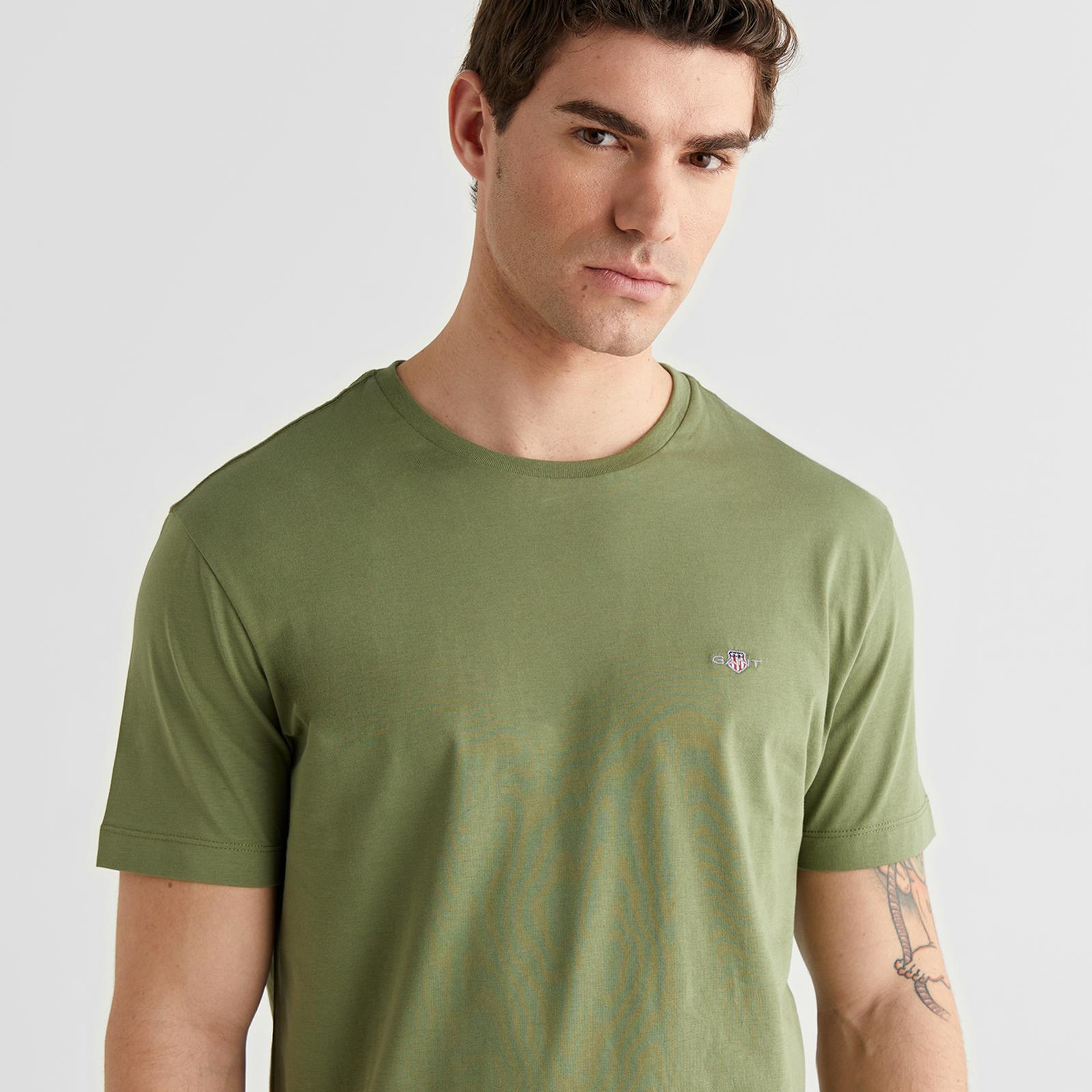 GANT Erkek Yeşil Bisiklet Yaka Regular Fit Logolu T-Shirt