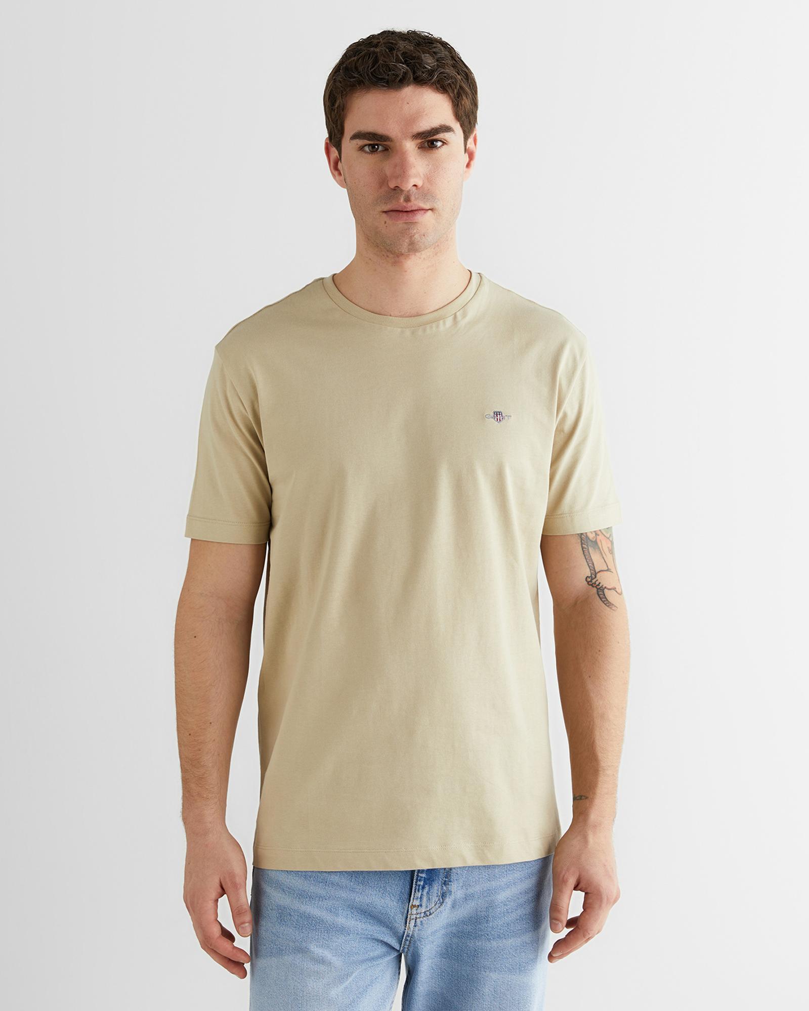 GANT Erkek Bej Bisiklet Yaka Regular Fit Logolu T-Shirt