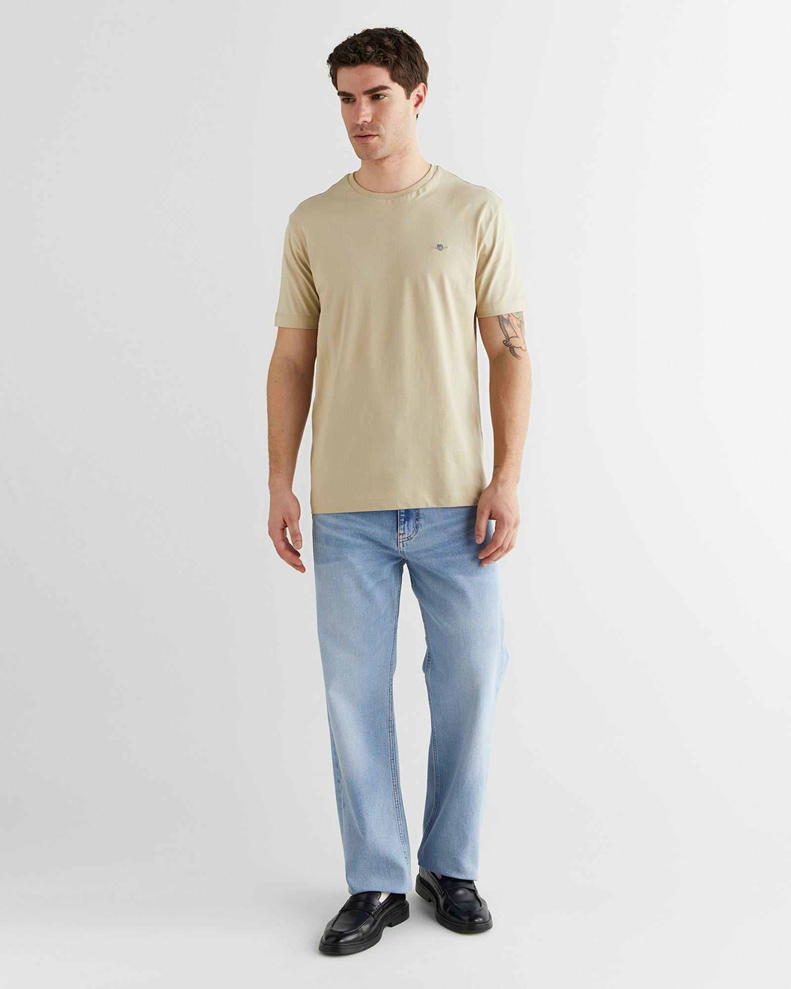GANT Erkek Bej Bisiklet Yaka Regular Fit Logolu T-Shirt