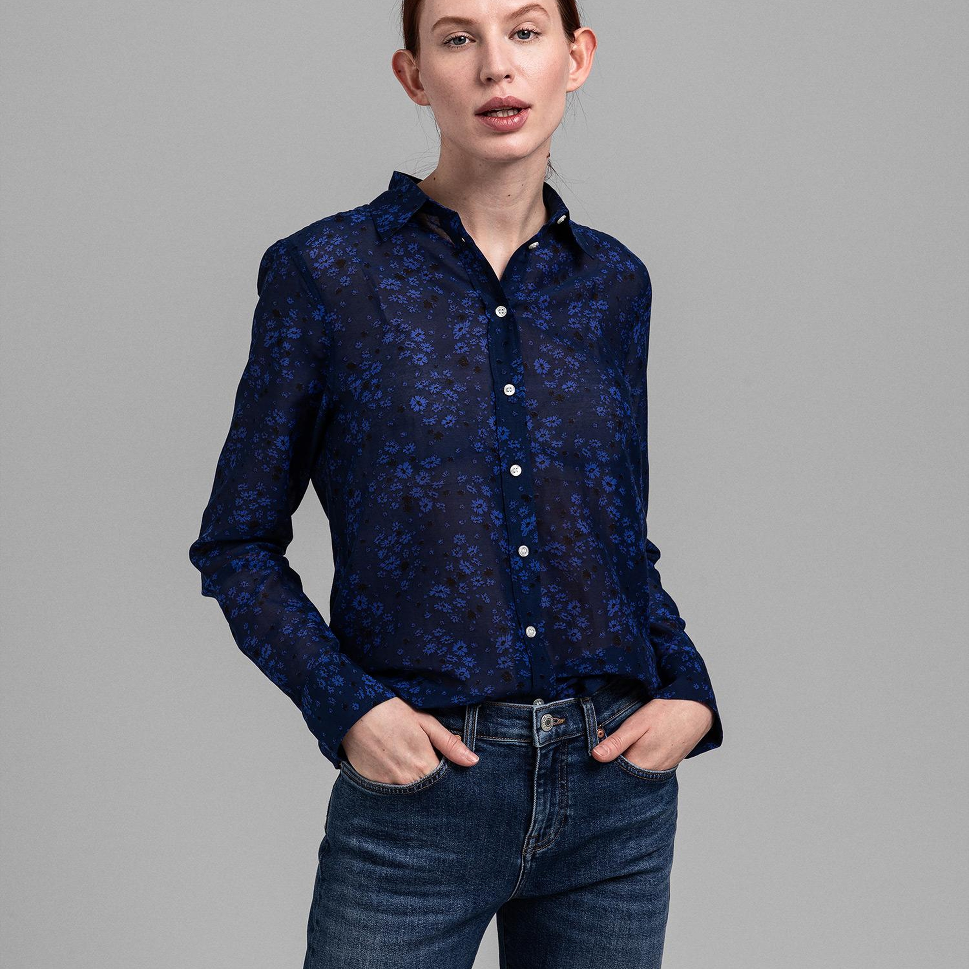 GANT Kadın Lacivert Desenli Regular Fit Gömlek