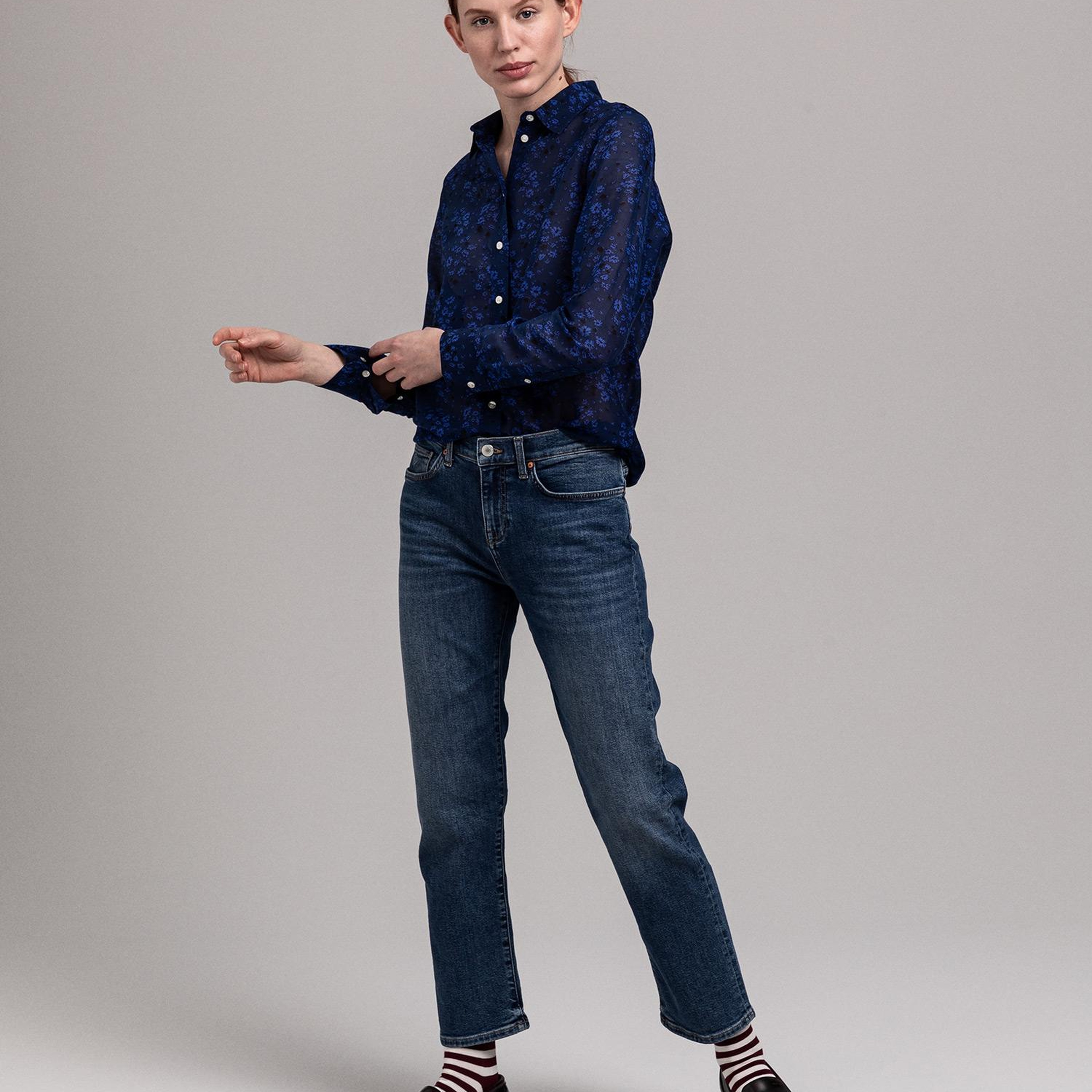 GANT Kadın Lacivert Desenli Regular Fit Gömlek