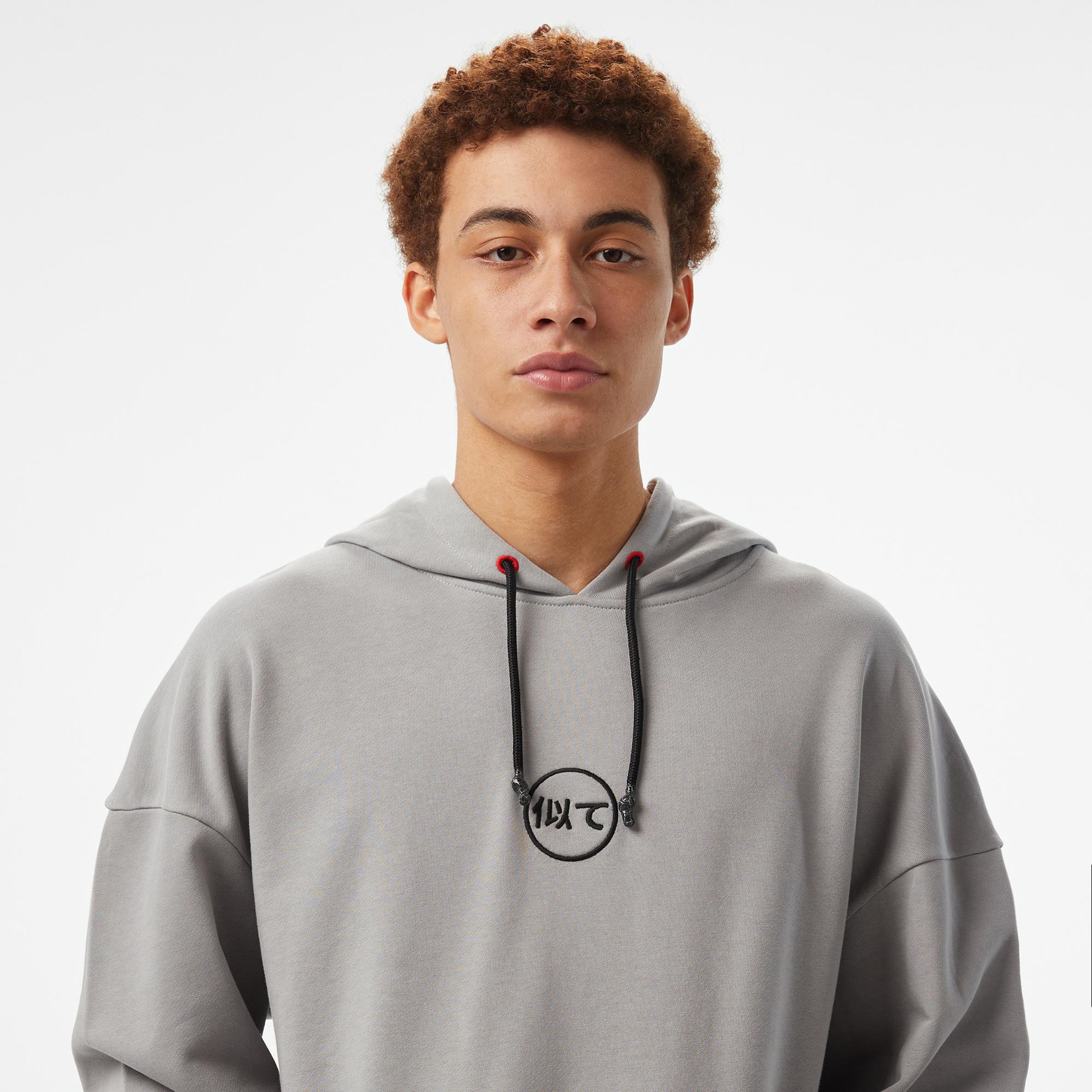 UNITED4 Motto Erkek Gri Hoodie