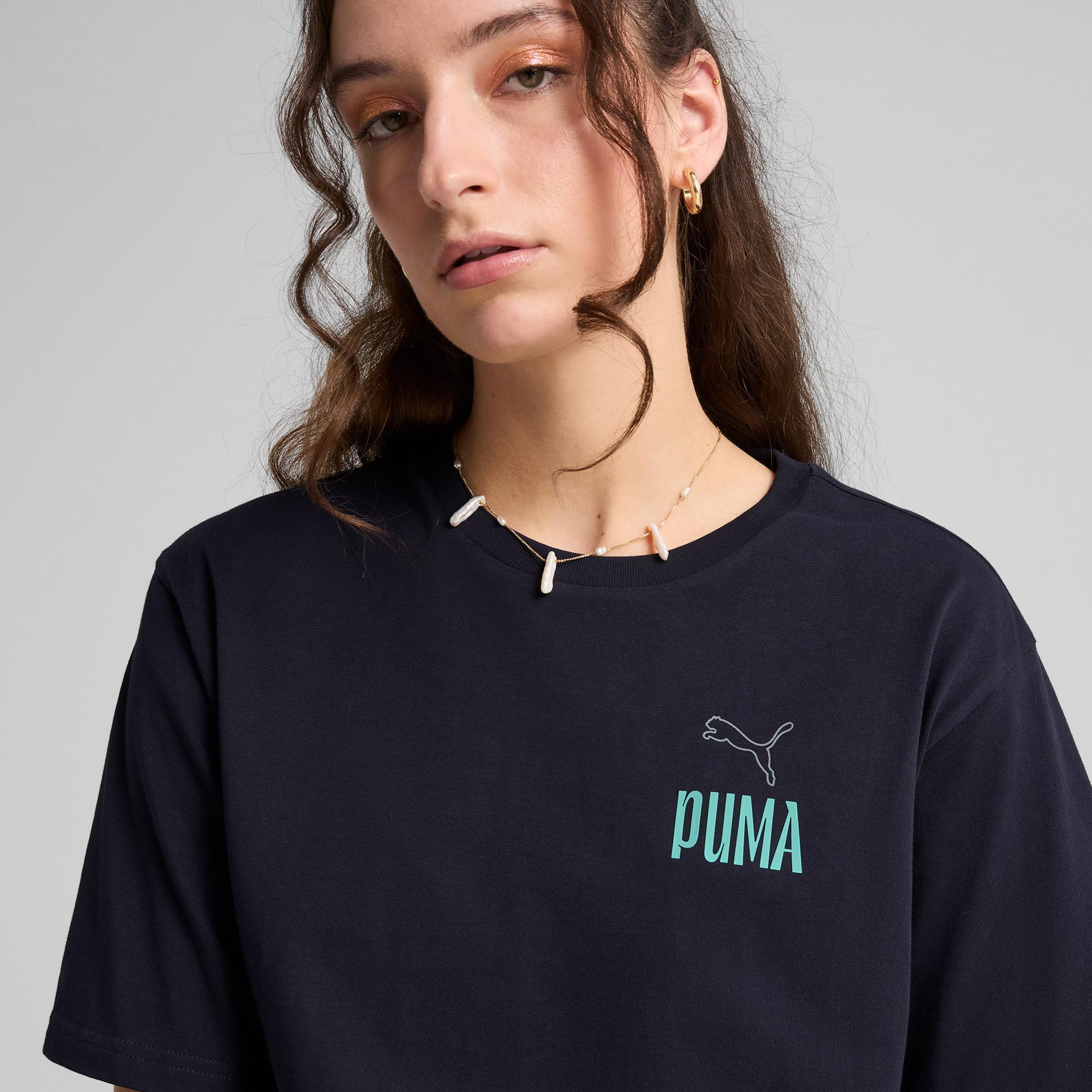 Puma Wardrobe Ess Graphic Kadın Lacivert T-Shirt