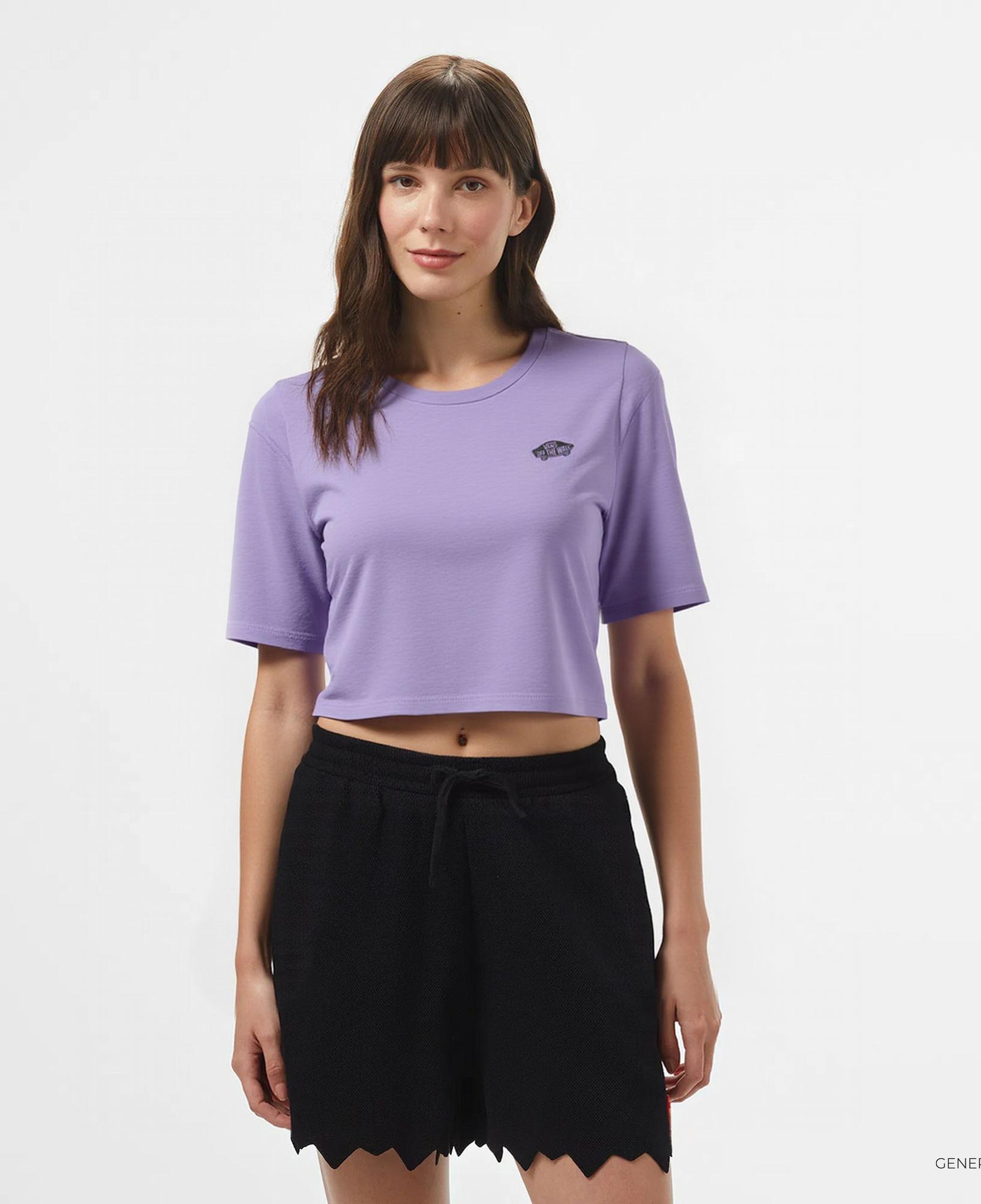 Vans W Style 76 ii Crew Crop Ss Kadın Mor T-Shirt