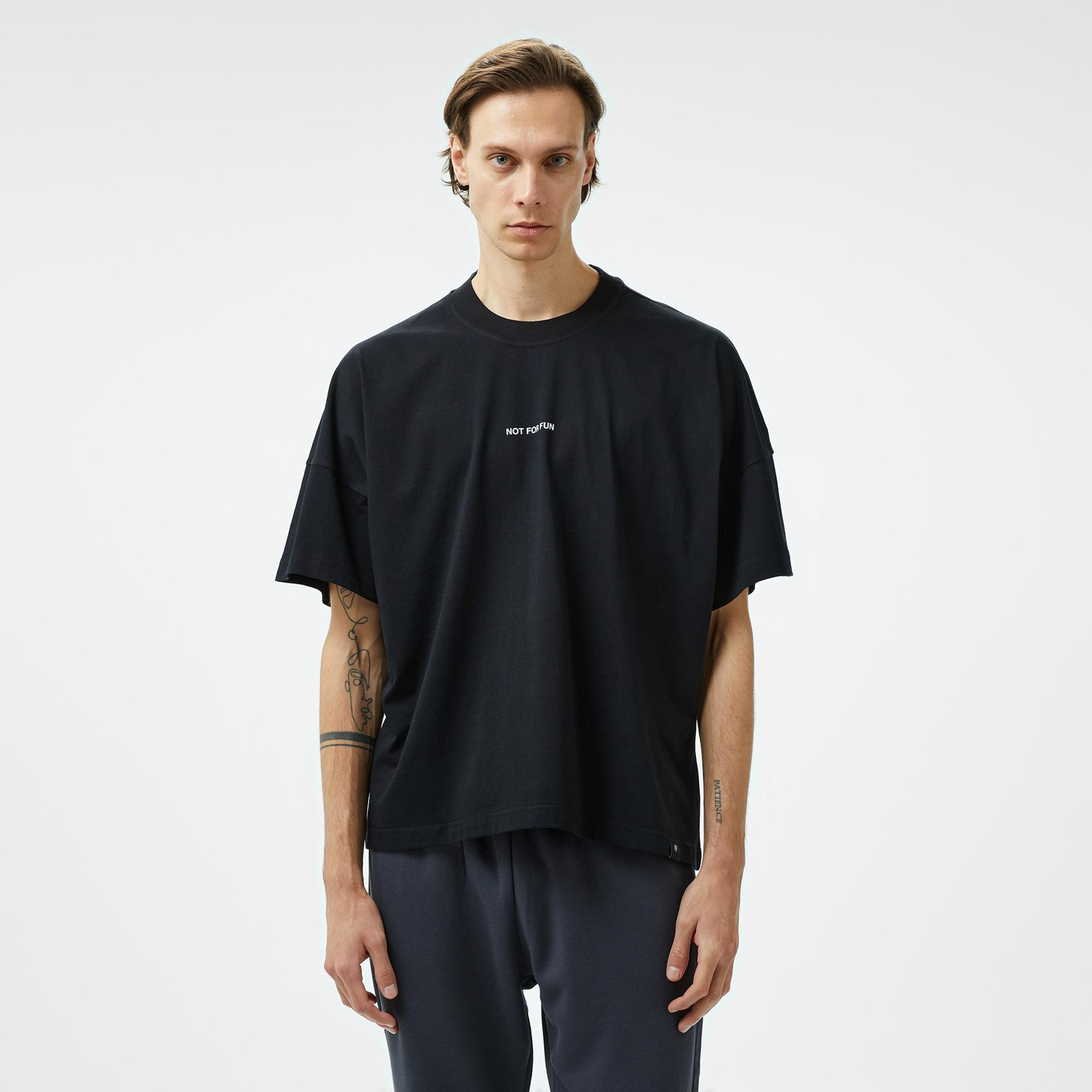 Forfun Not For Fun 001 Oversize Drop Shoulder Erkek Siyah T-Shirt
