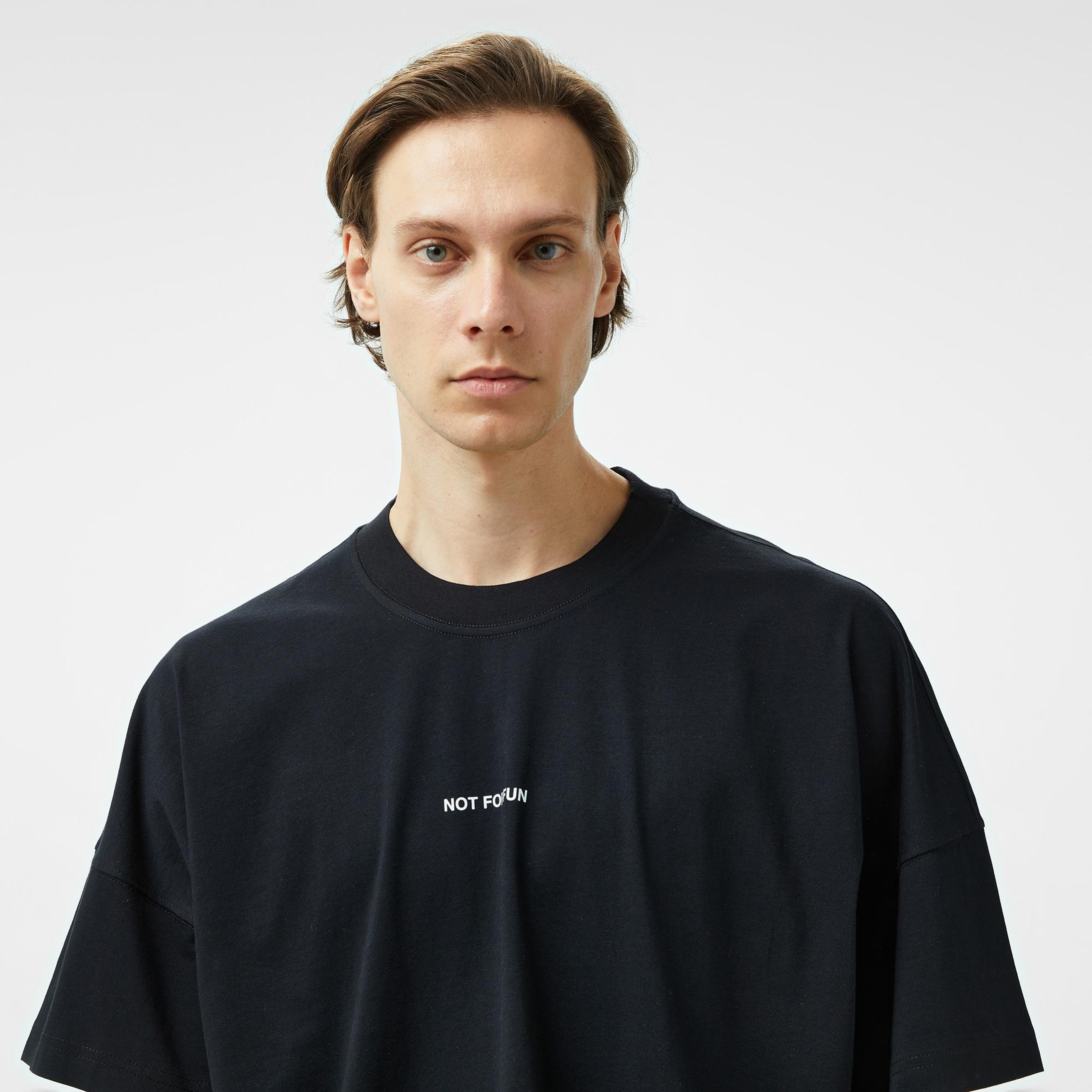 Forfun Not For Fun 001 Oversize Drop Shoulder Erkek Siyah T-Shirt