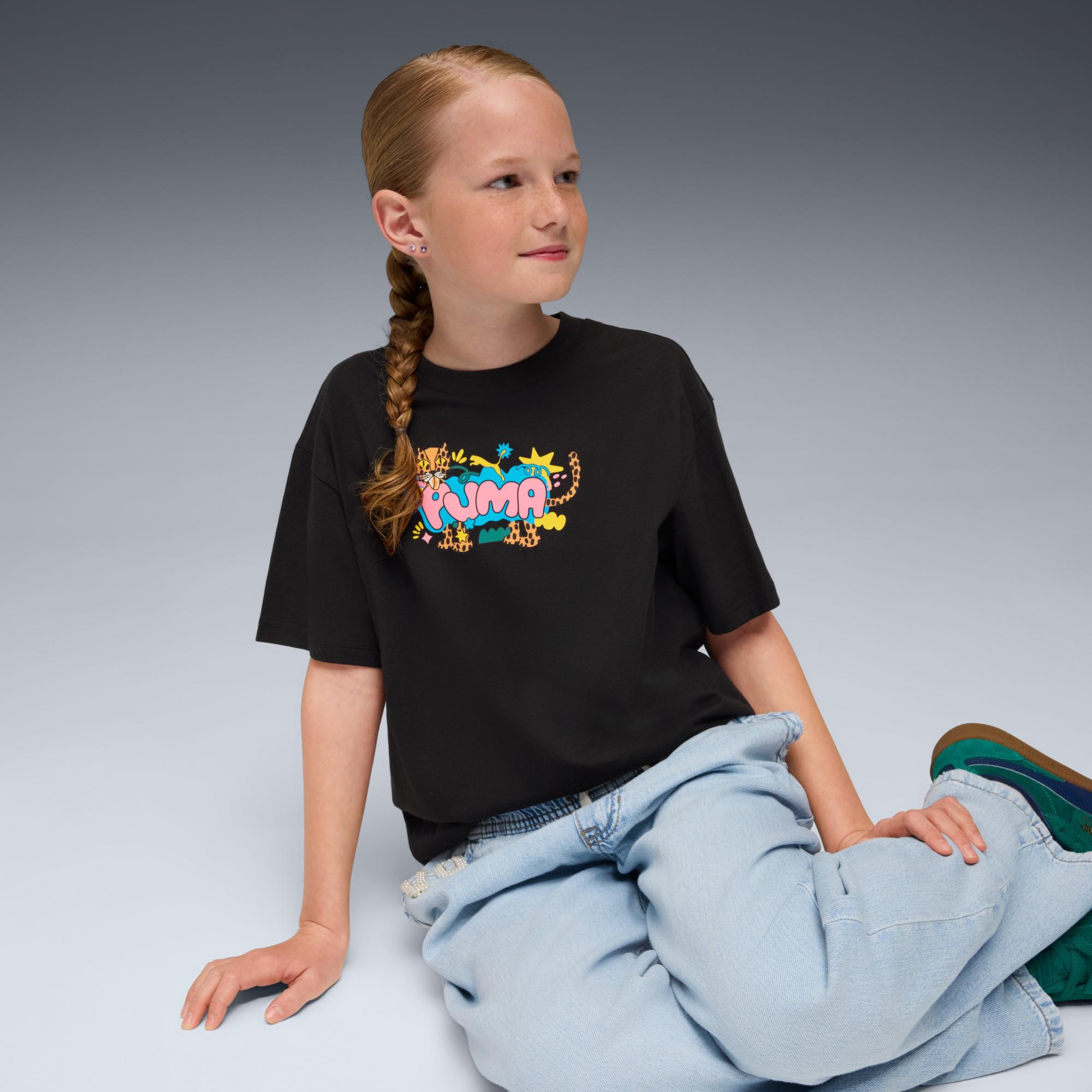 Puma Graphic Leopard Çocuk Siyah T-Shirt