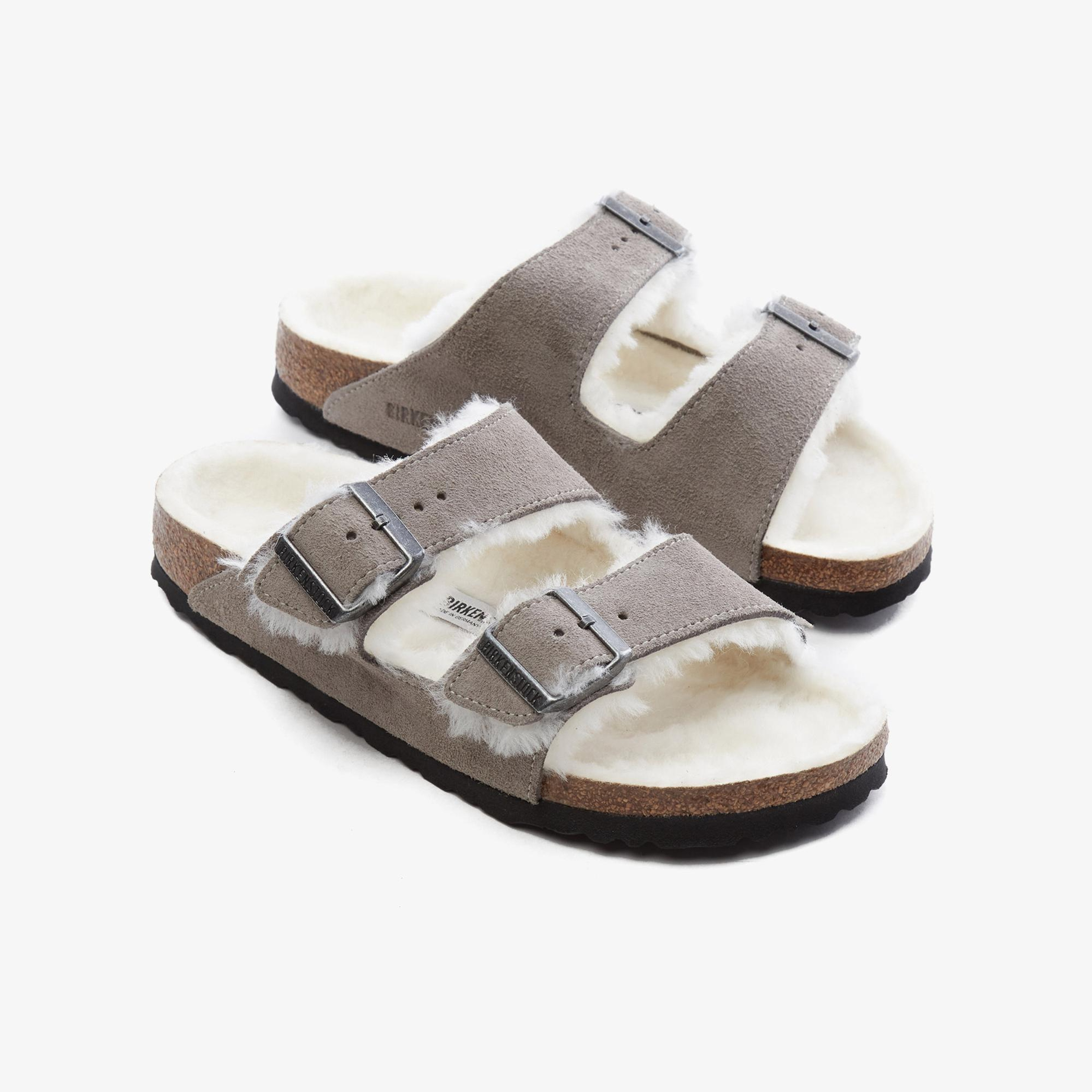 Birkenstock Suede Shearling Unisex Gri Terlik