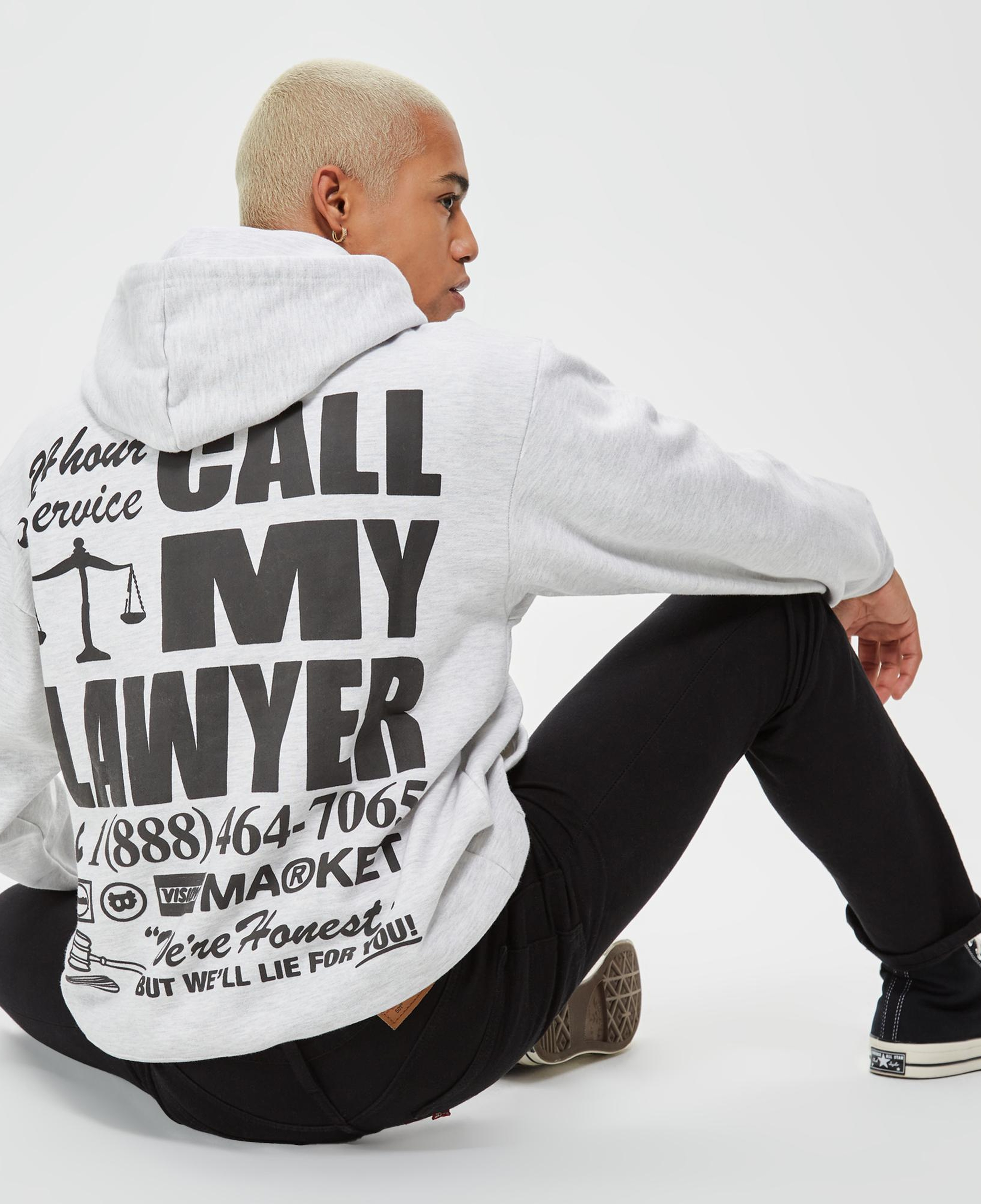 Market Smiley Mosaic Erkek Beyaz Hoodie