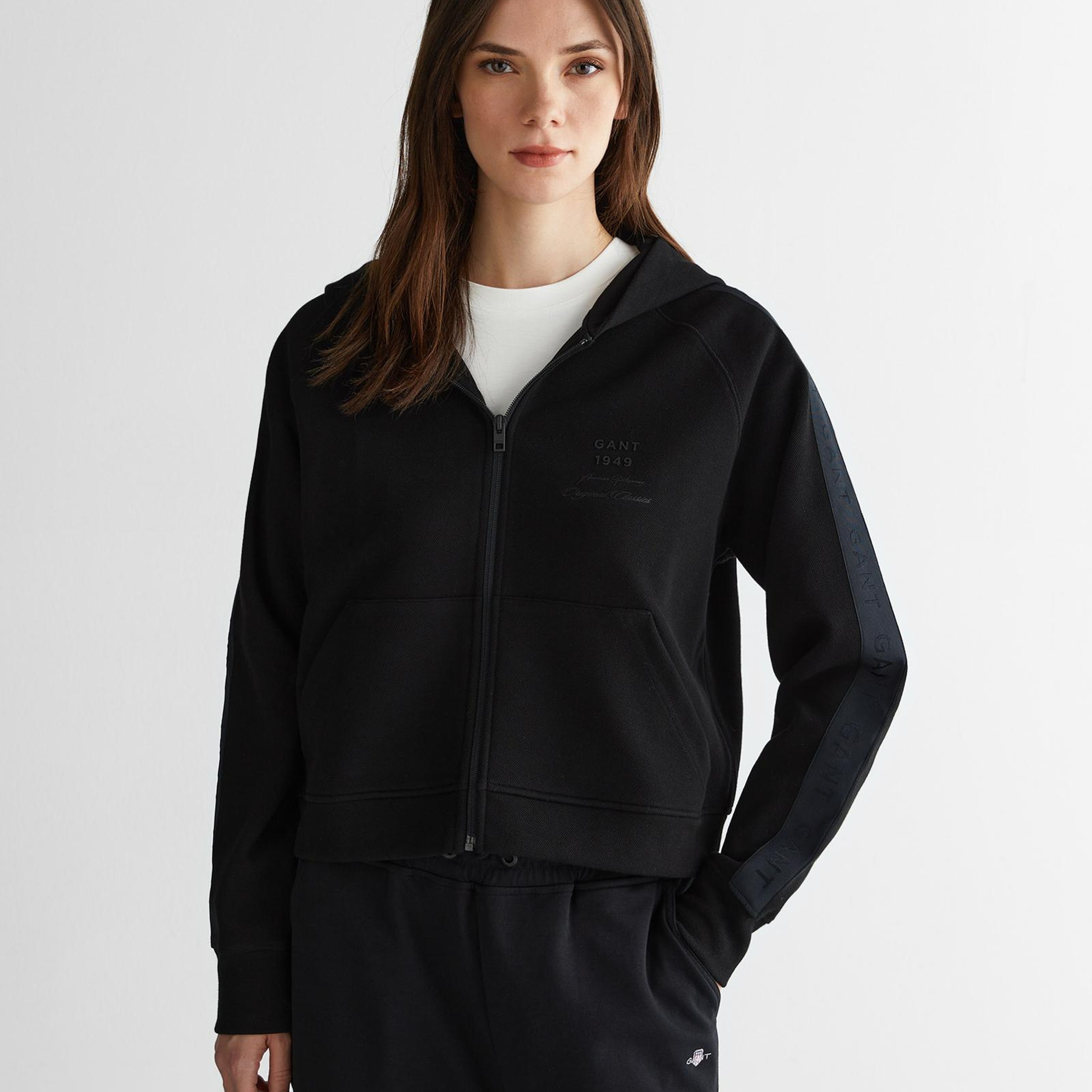 GANT Kadın Siyah Fermuarlı Kapüşonlu Sweatshirt