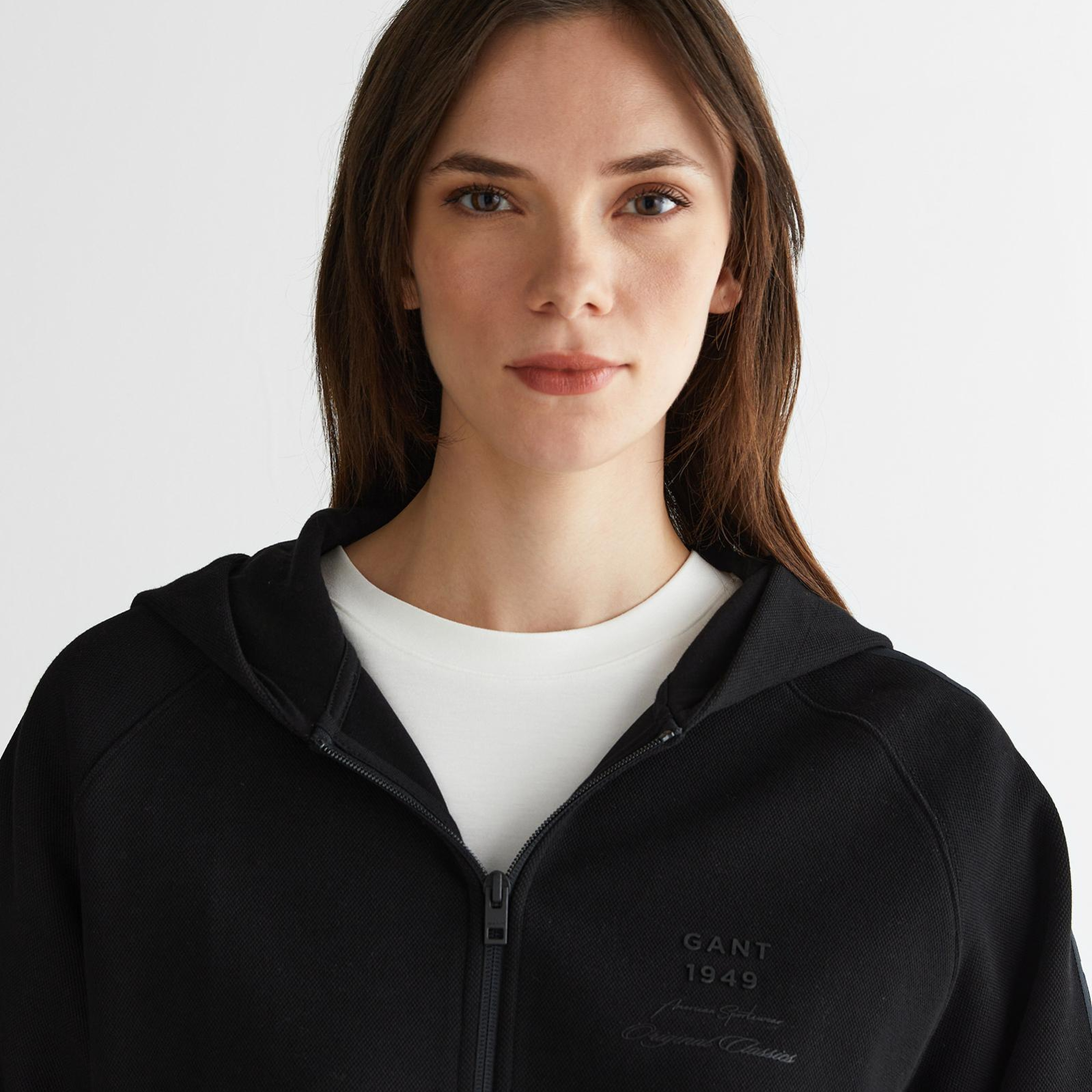 GANT Kadın Siyah Fermuarlı Kapüşonlu Sweatshirt
