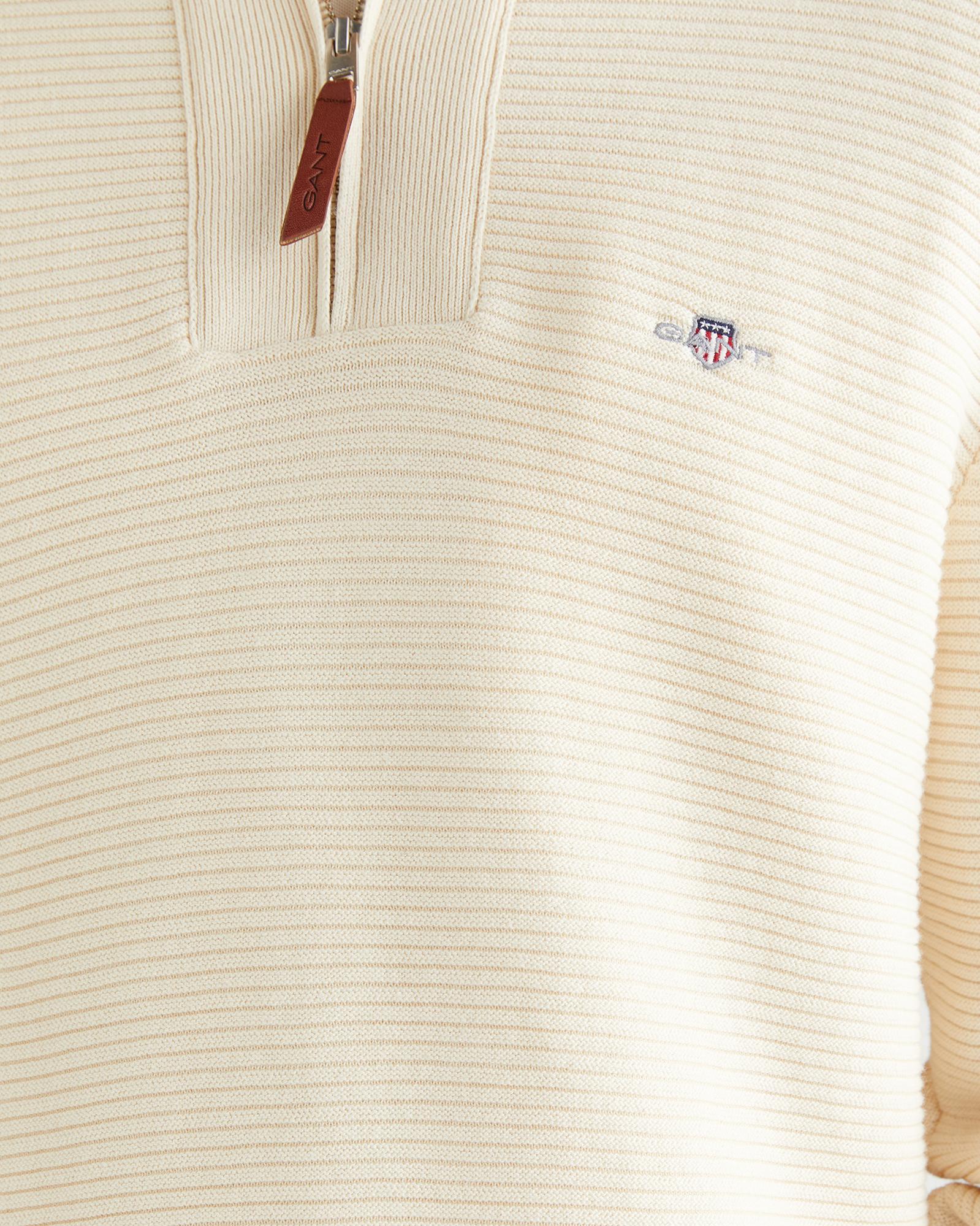 GANT Erkek Krem Regular Fit Yarım Fermuarlı Triko