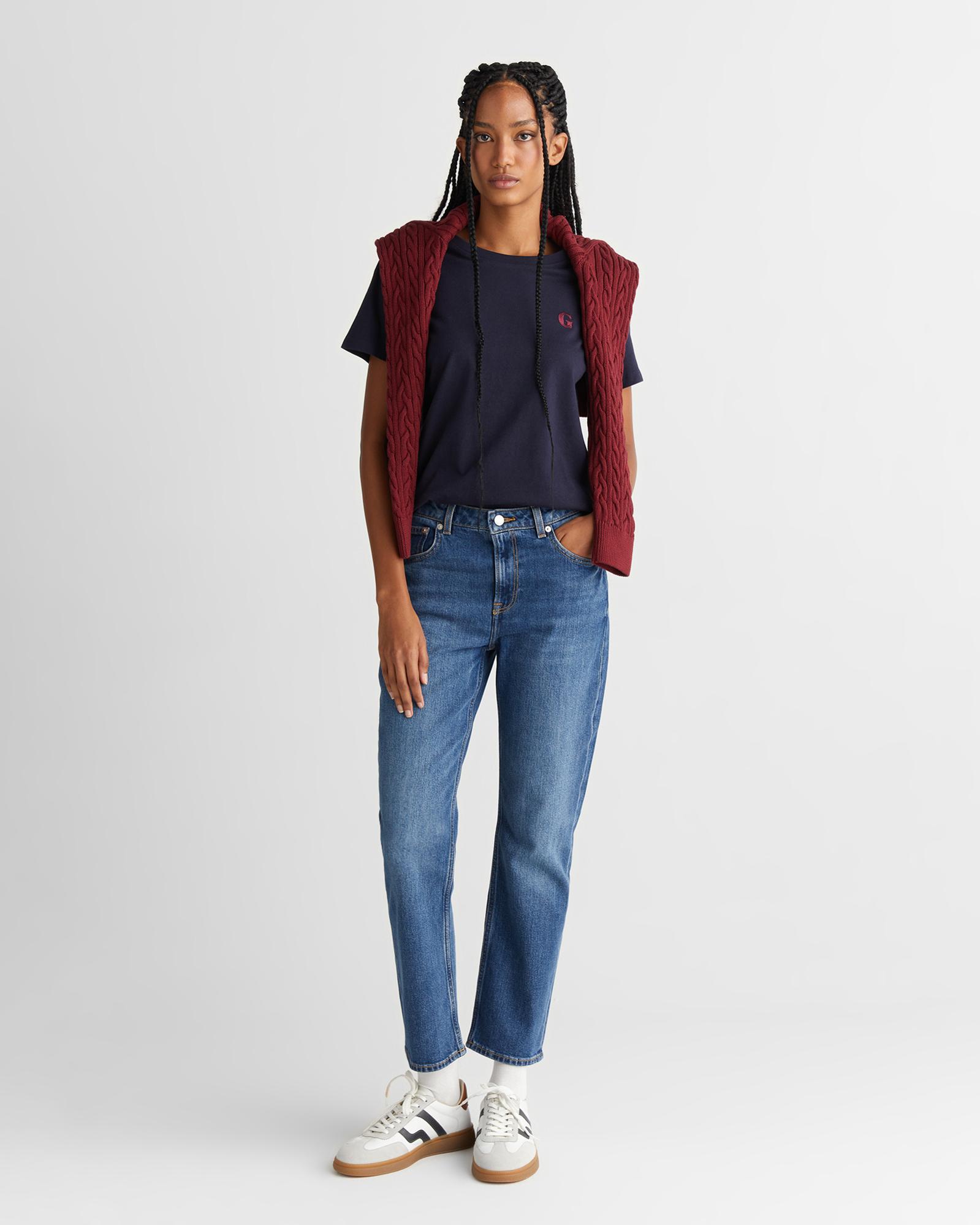 GANT Kadın Lacivert Regular Fit Bisiklet Yaka T-Shirt