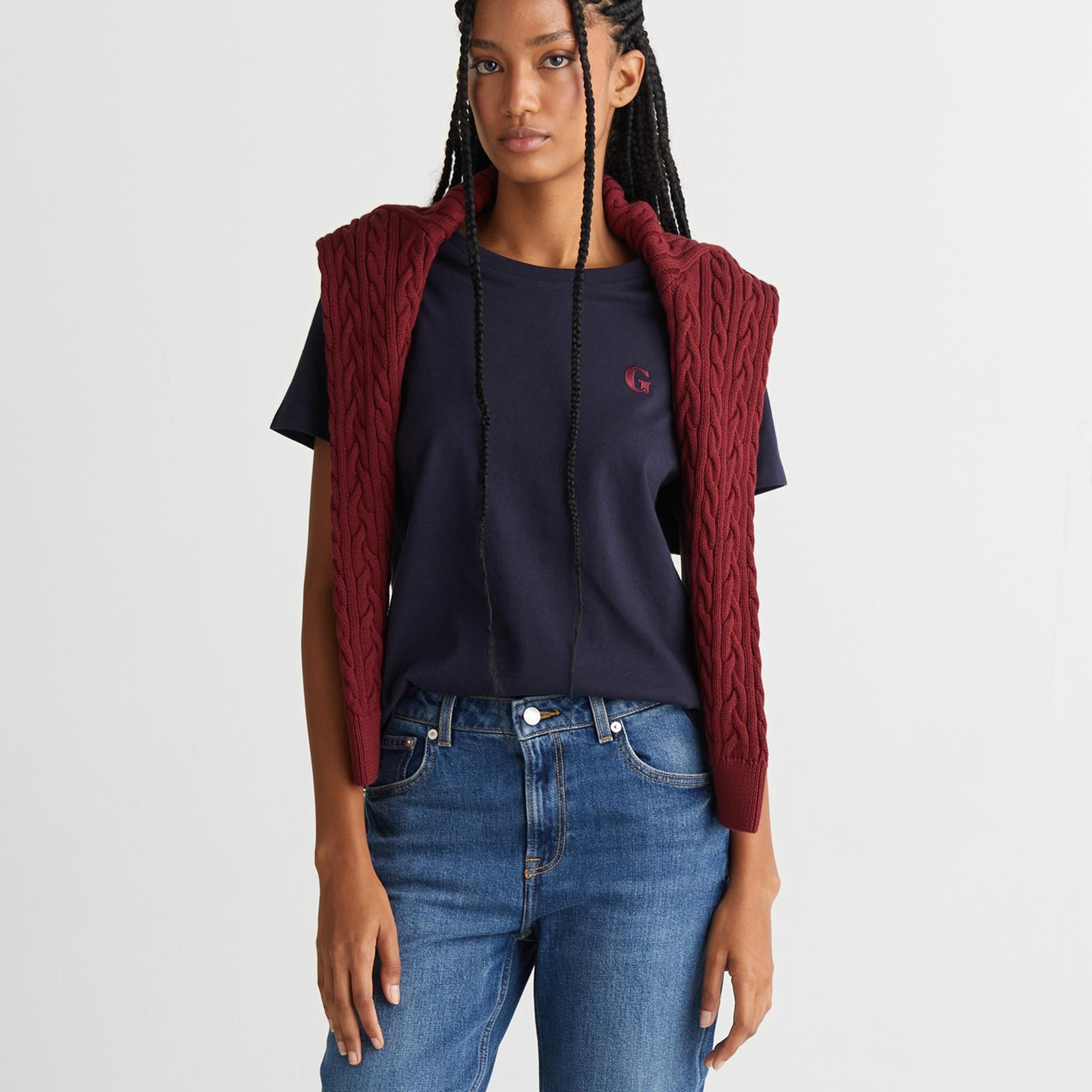 GANT Kadın Lacivert Regular Fit Bisiklet Yaka T-Shirt