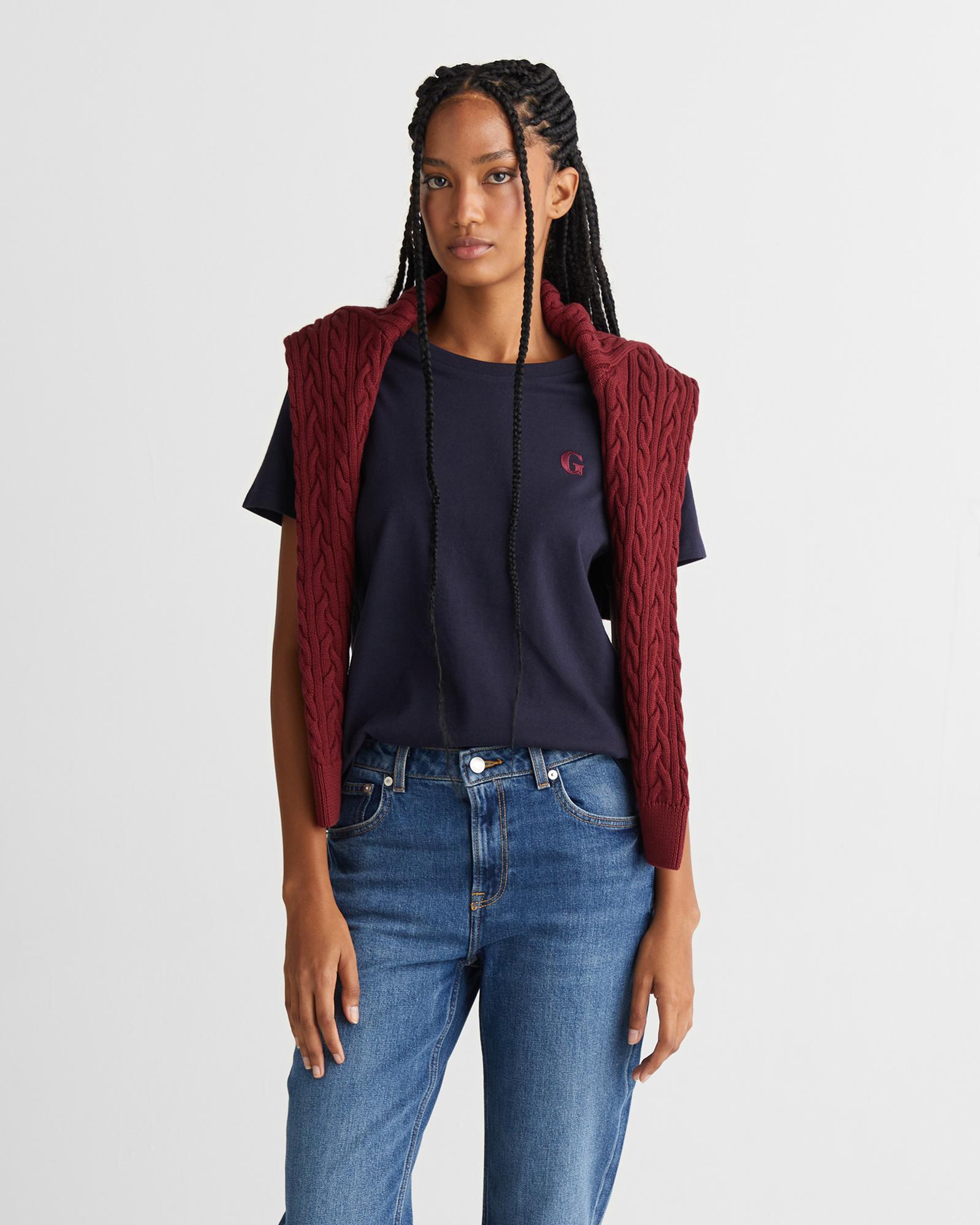 GANT Kadın Lacivert Regular Fit Bisiklet Yaka T-Shirt