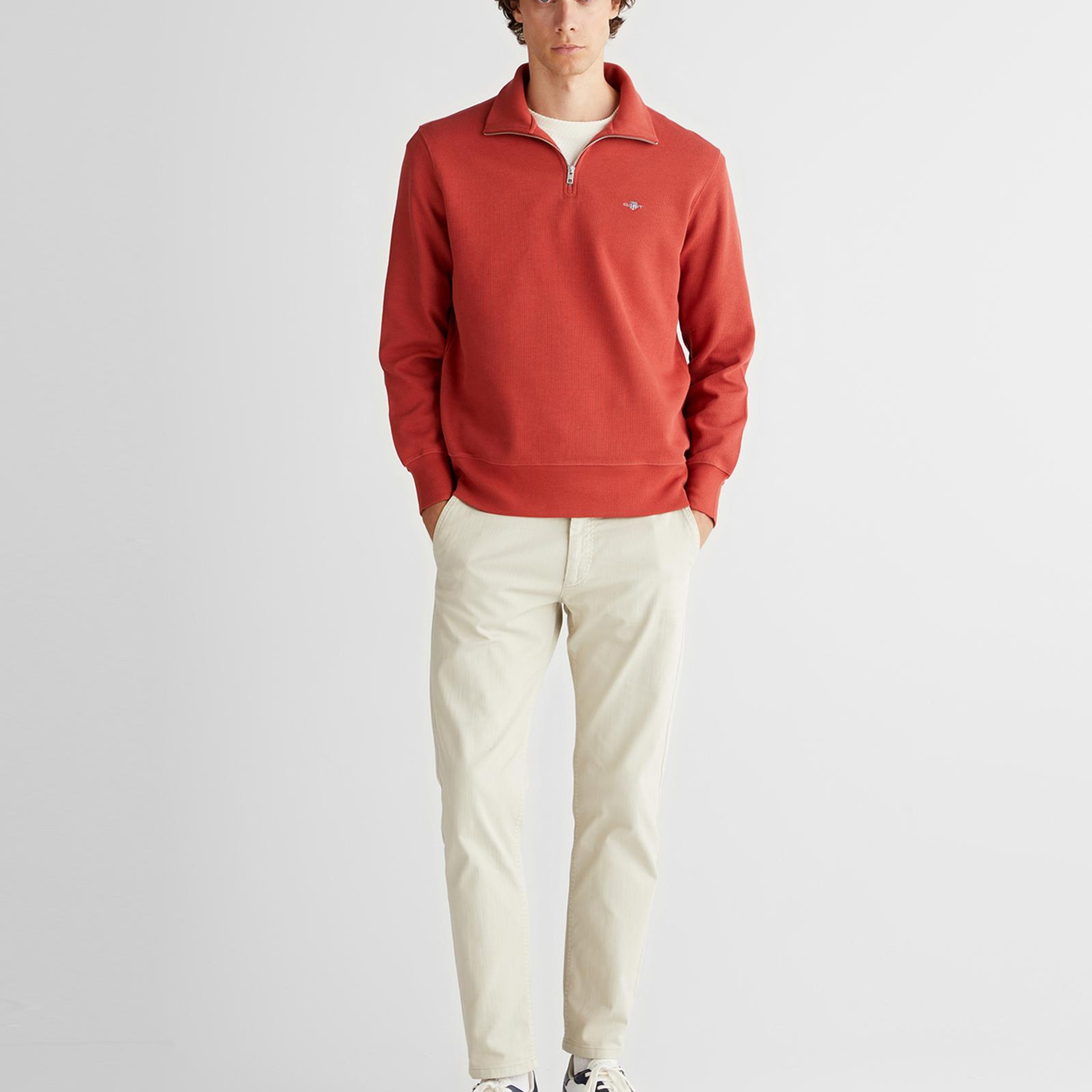 GANT Erkek Kırmızı Regular Fit Yarım Fermuarlı Sweatshirt