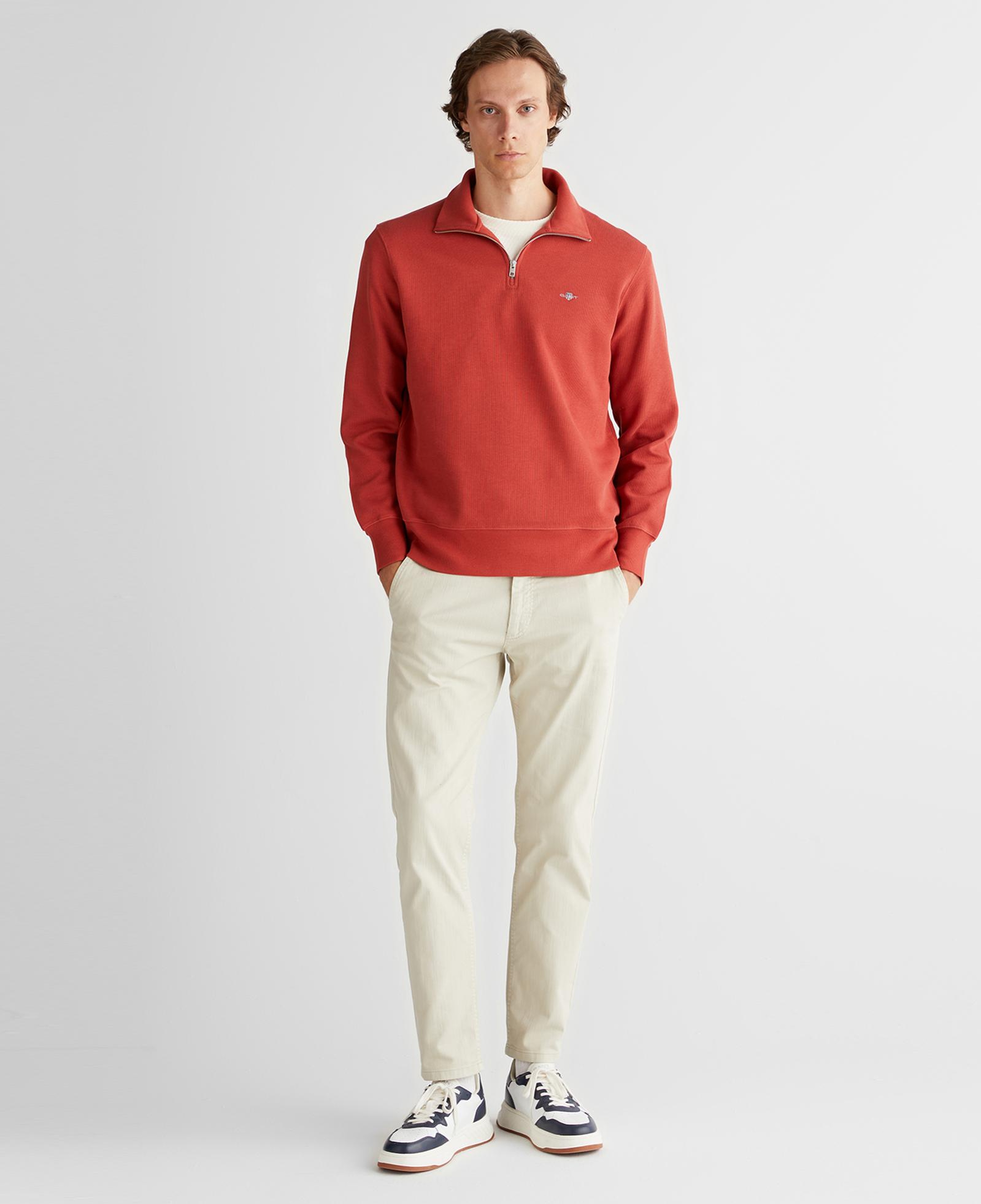 GANT Erkek Kırmızı Regular Fit Yarım Fermuarlı Sweatshirt