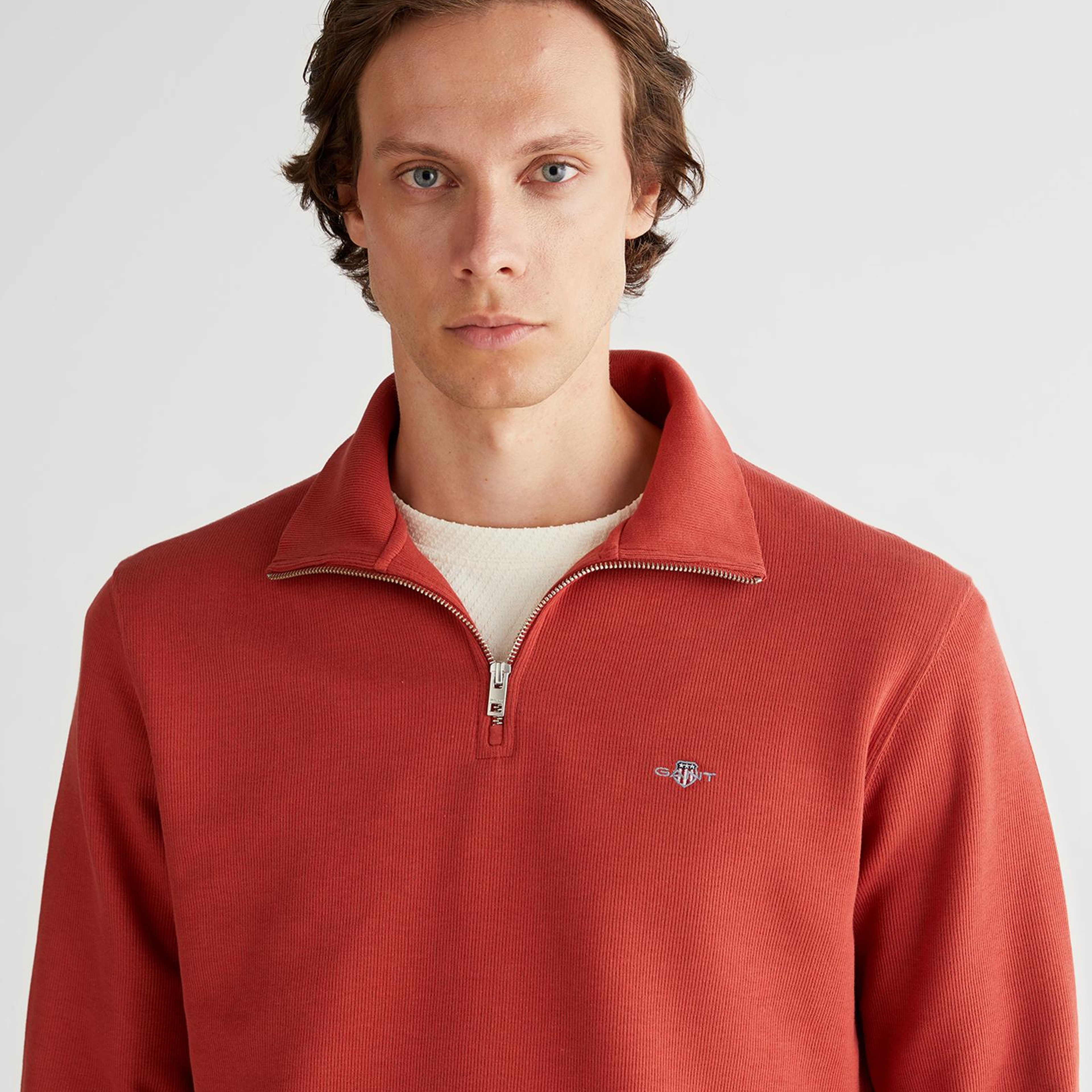 GANT Erkek Kırmızı Regular Fit Yarım Fermuarlı Sweatshirt