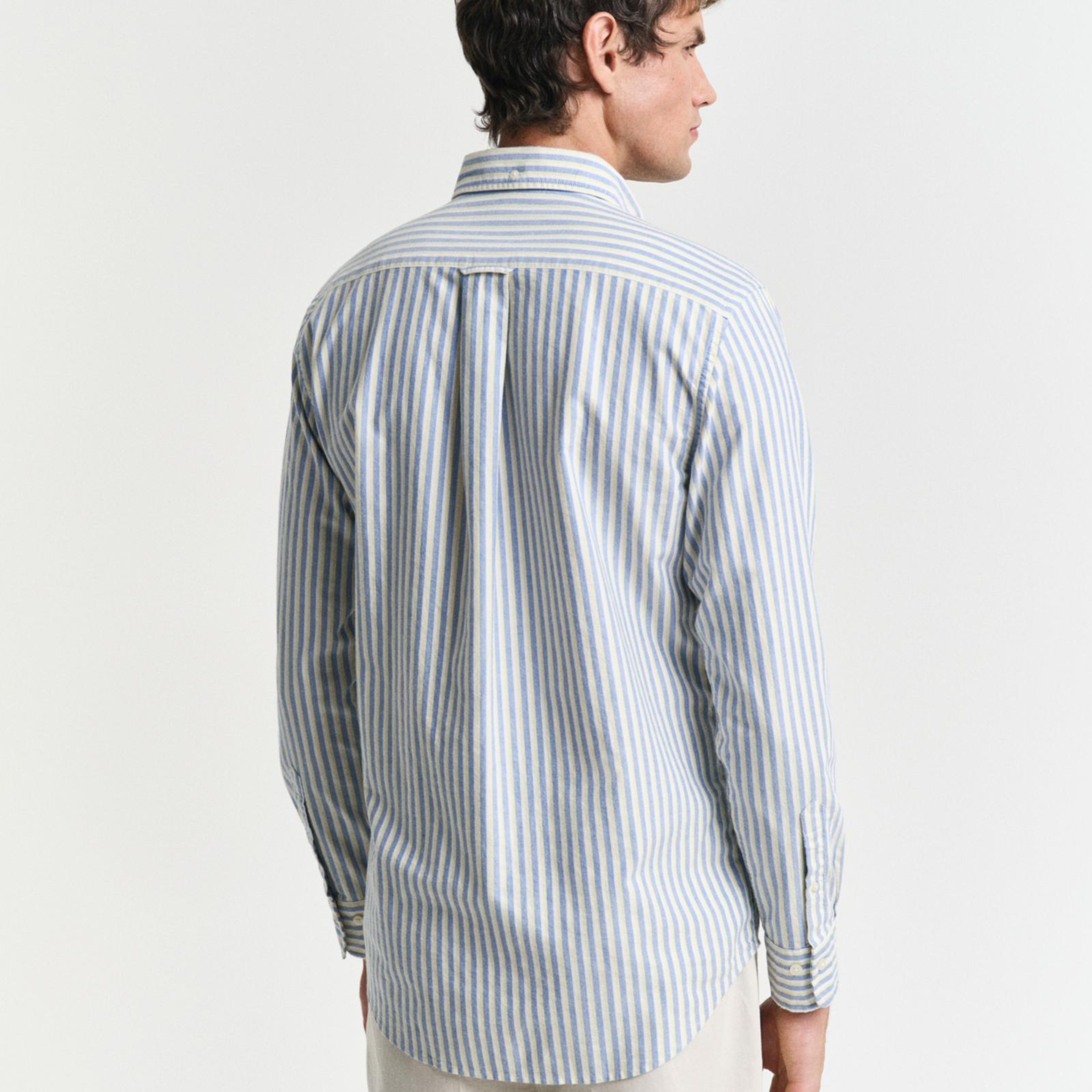 GANT Erkek Mavi Regular Fit Çizgili Logolu Gömlek