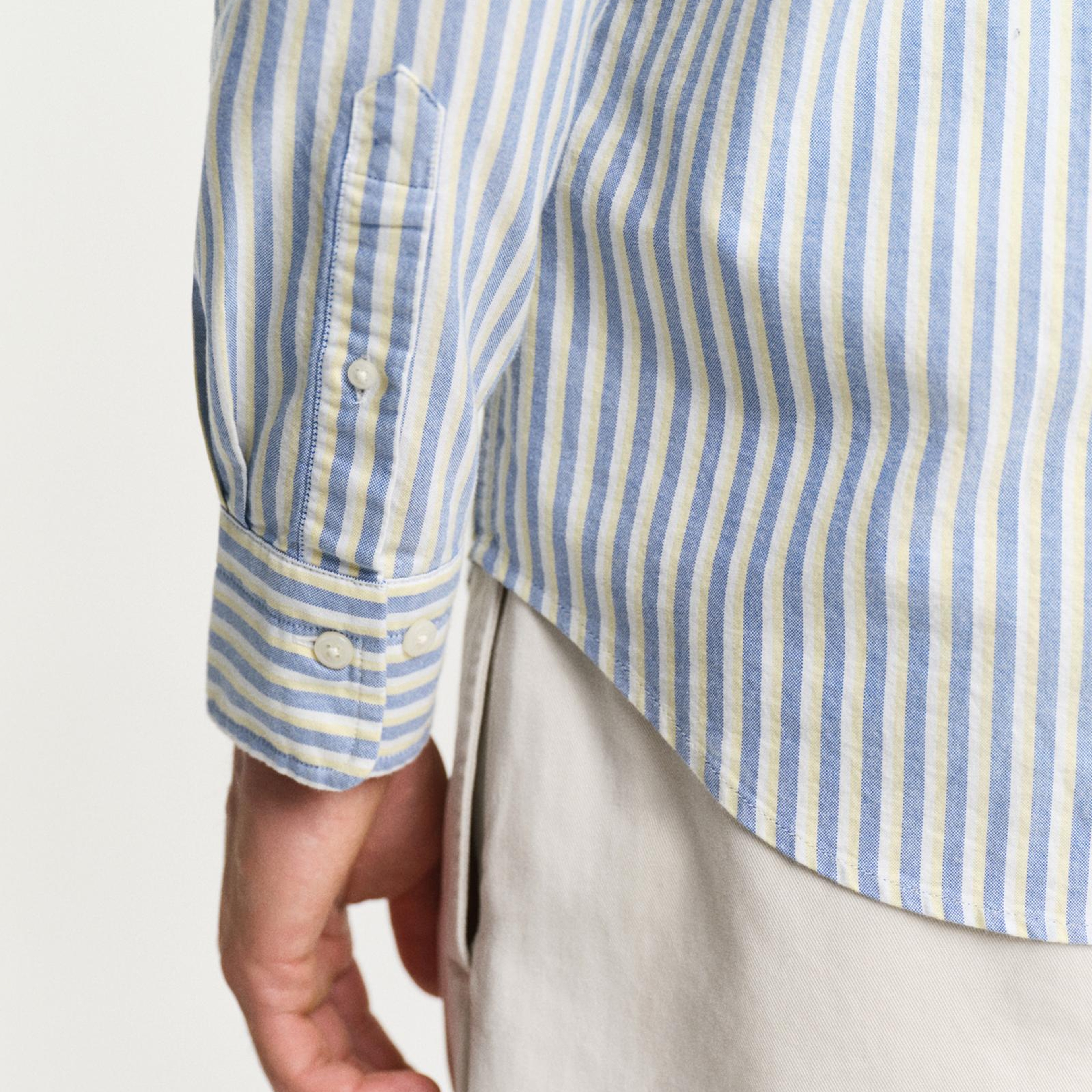 GANT Erkek Mavi Regular Fit Çizgili Logolu Gömlek