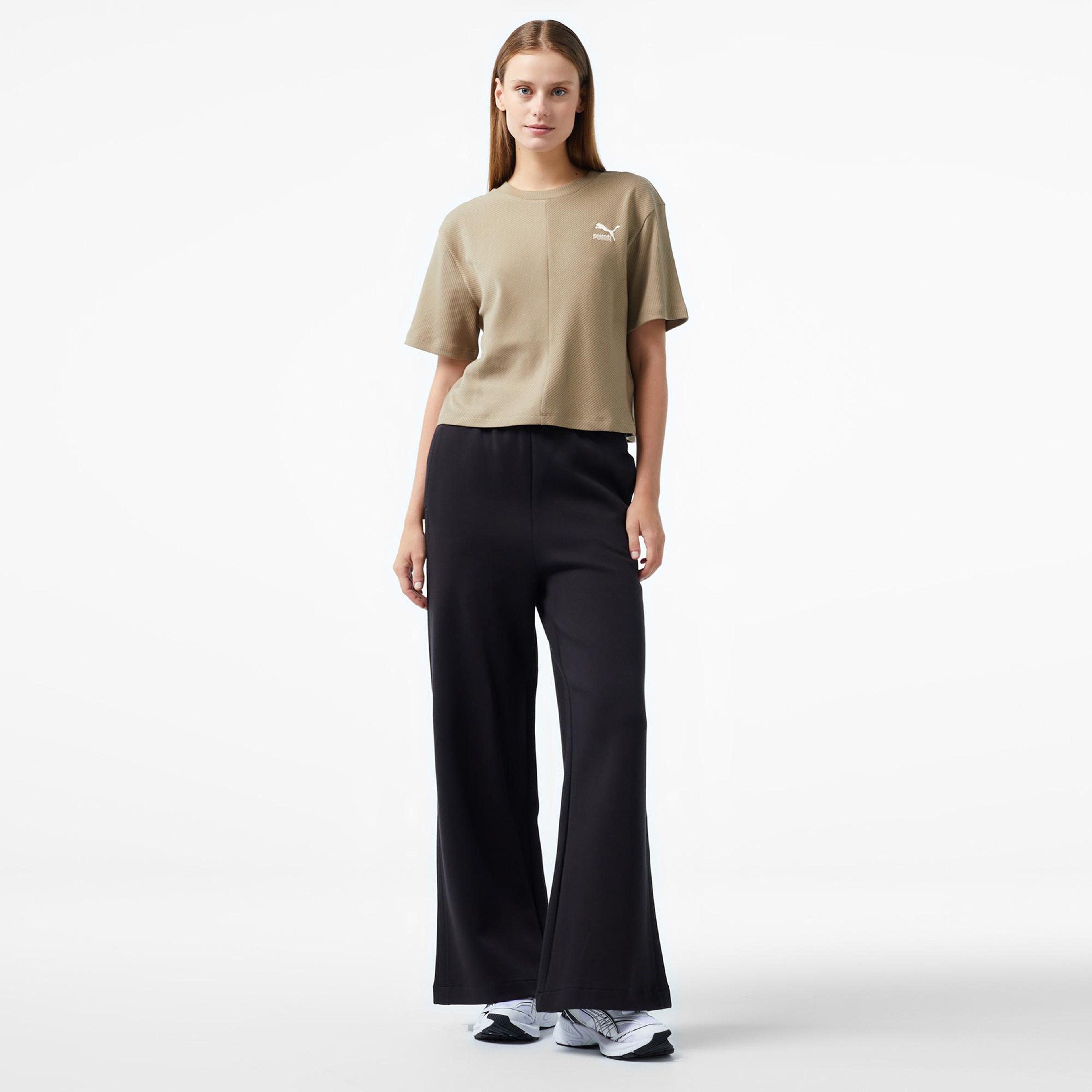 Puma Classıcs Ribbed Relaxed Kadın Haki T-Shirt