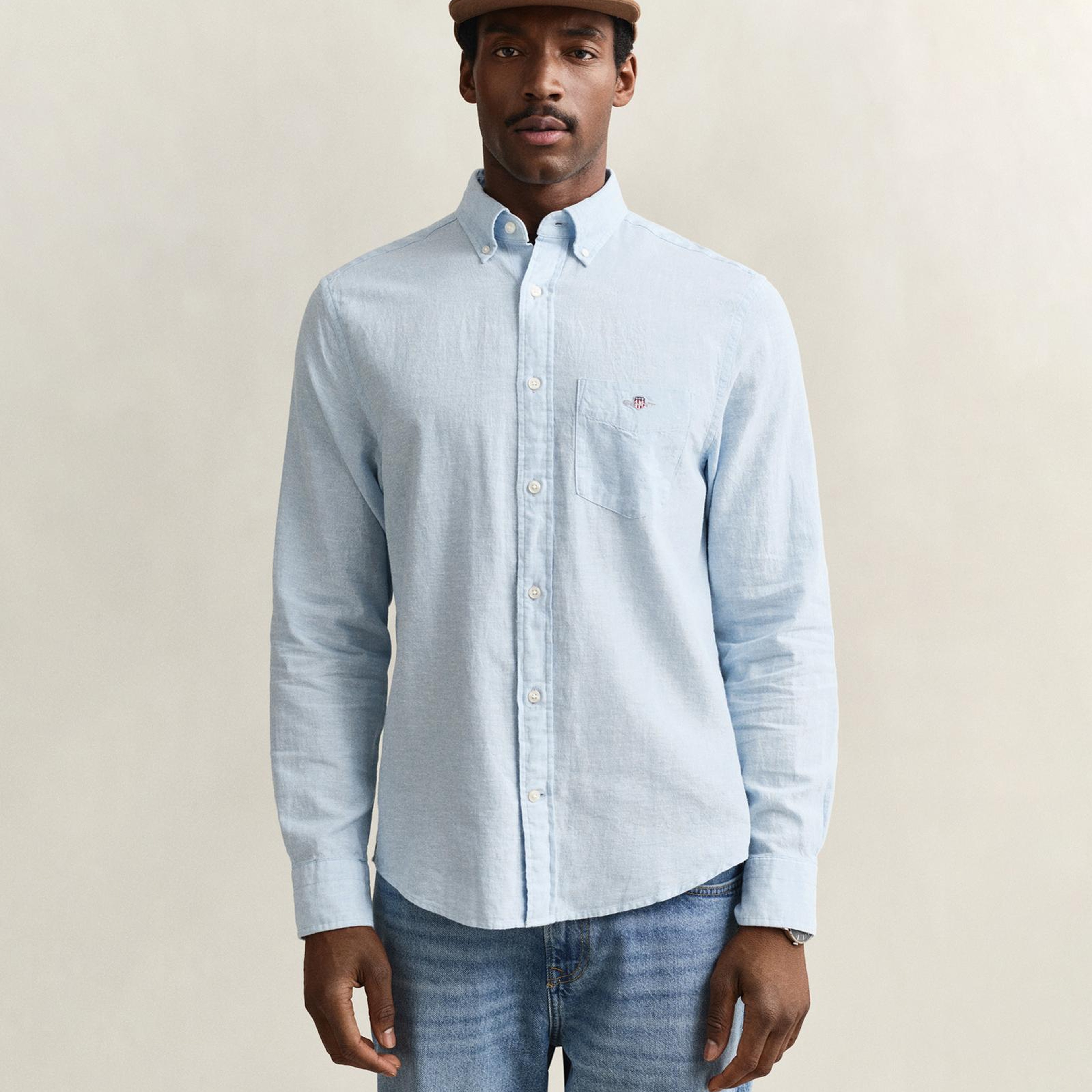 GANT Erkek Mavi Regular Fit Logolu Gömlek