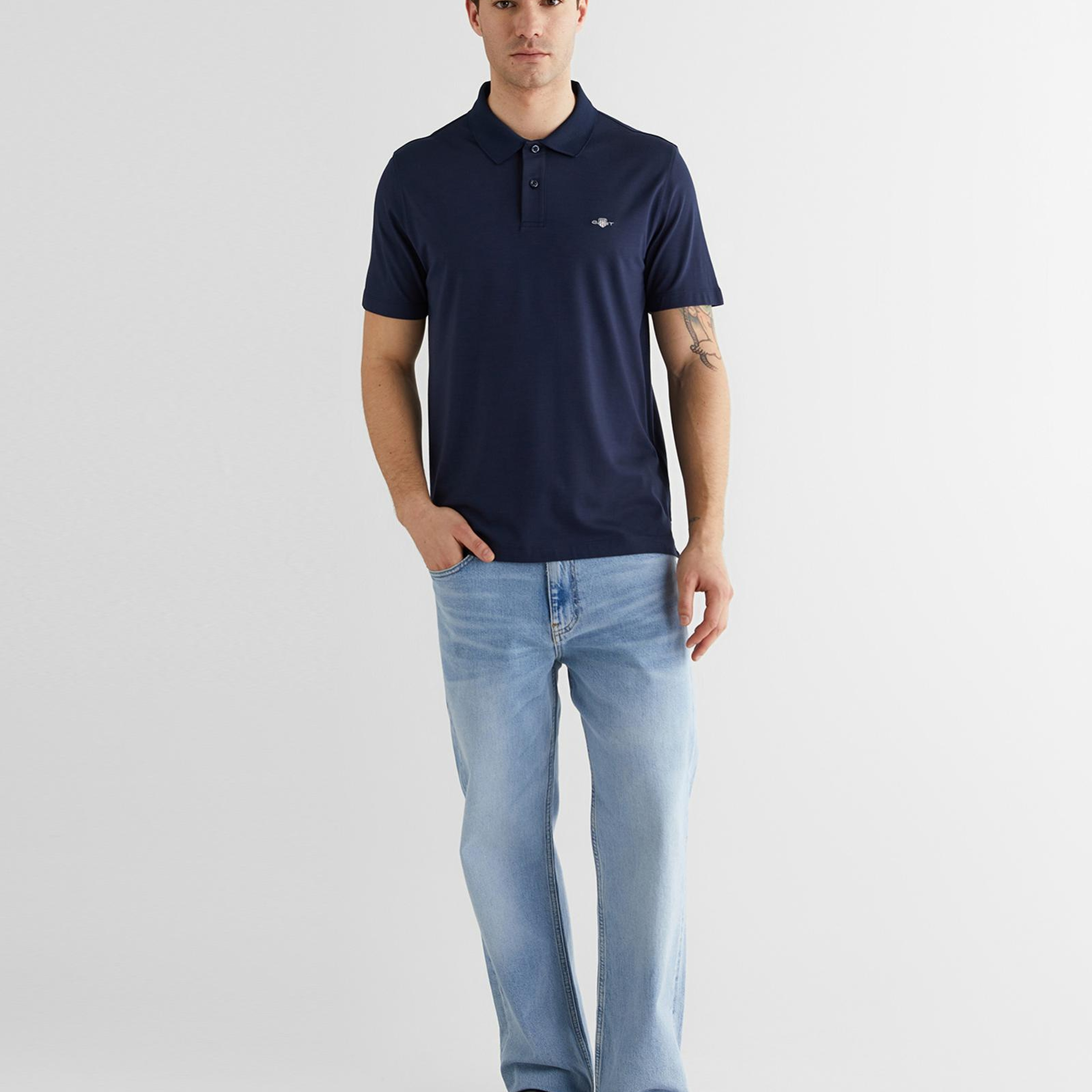 GANT Erkek Lacivert Regular Fit Logolu Polo Yaka T-Shirt
