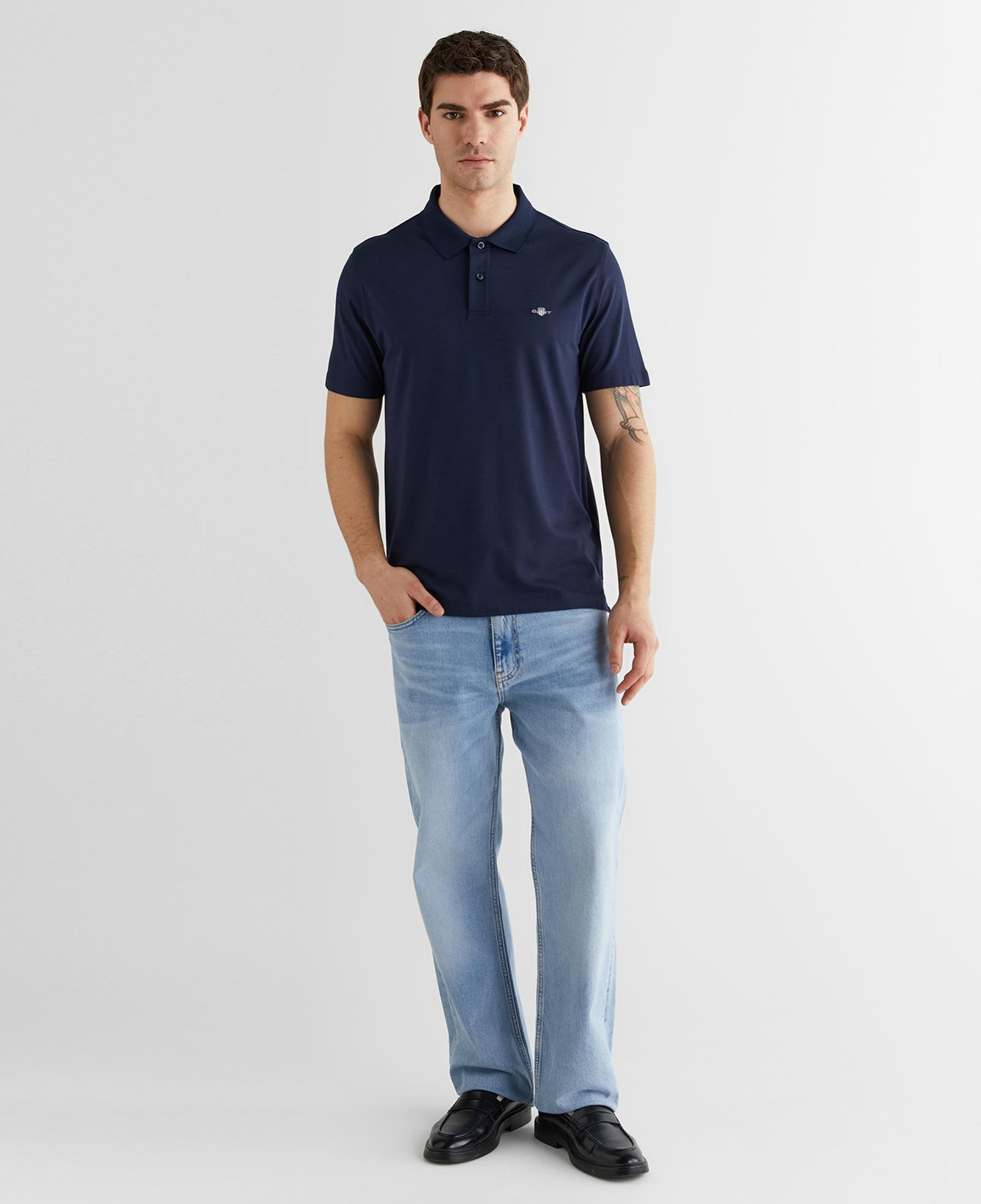 GANT Erkek Lacivert Regular Fit Logolu Polo Yaka T-Shirt