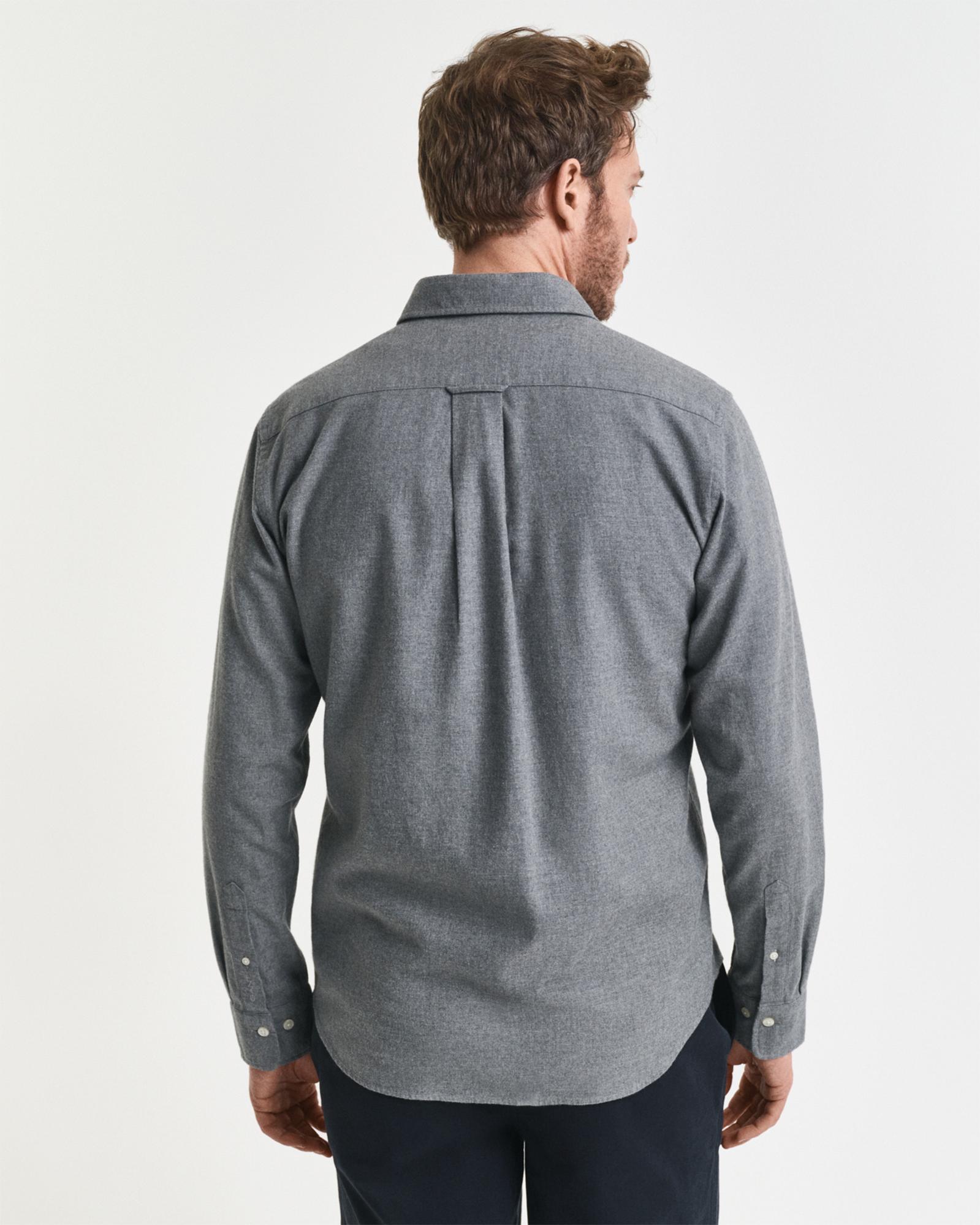 GANT Erkek Gri Regular Fit Bisiklet Yaka Gömlek