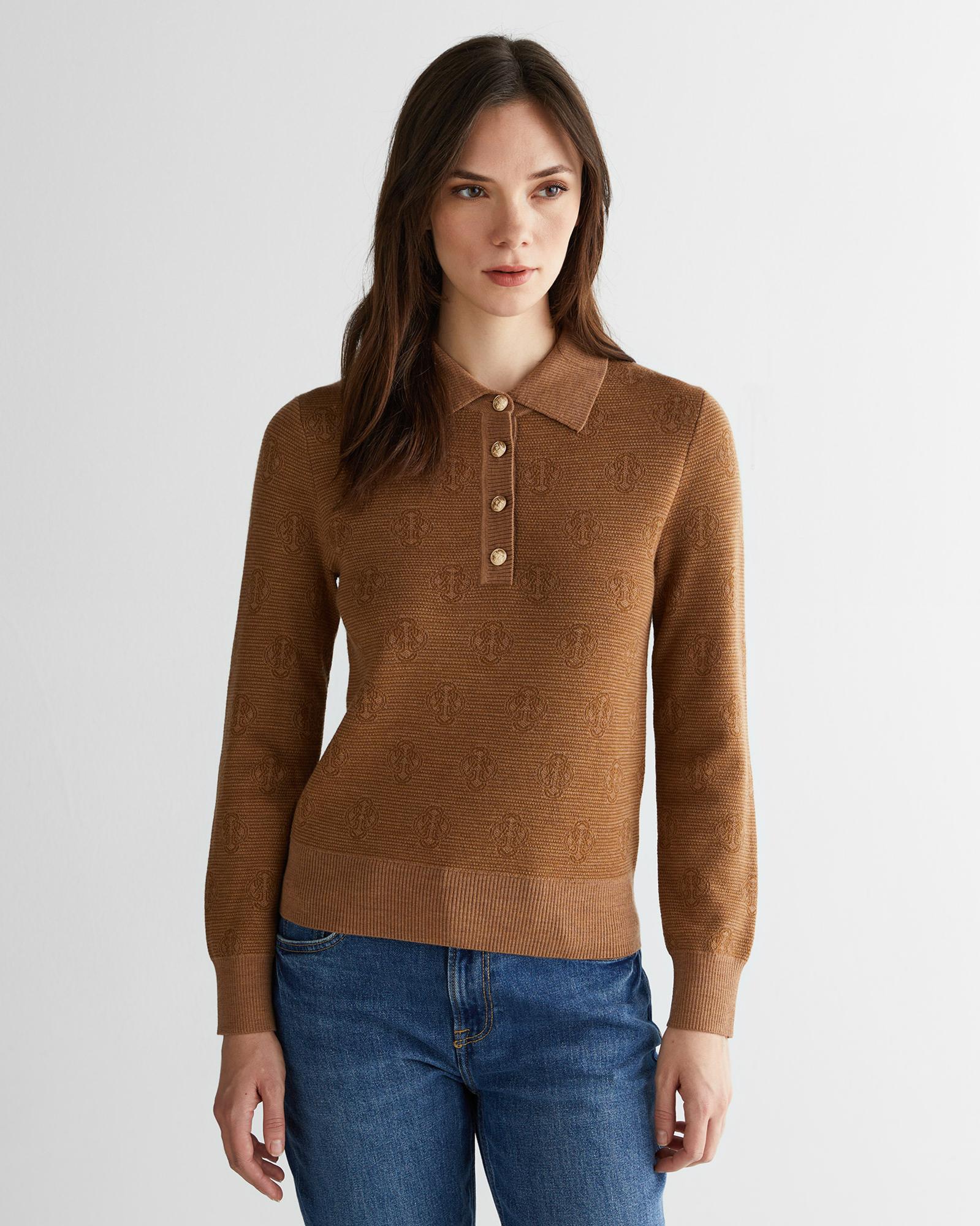 GANT Kadın Kahverengi Regular Fit Polo Yaka Triko